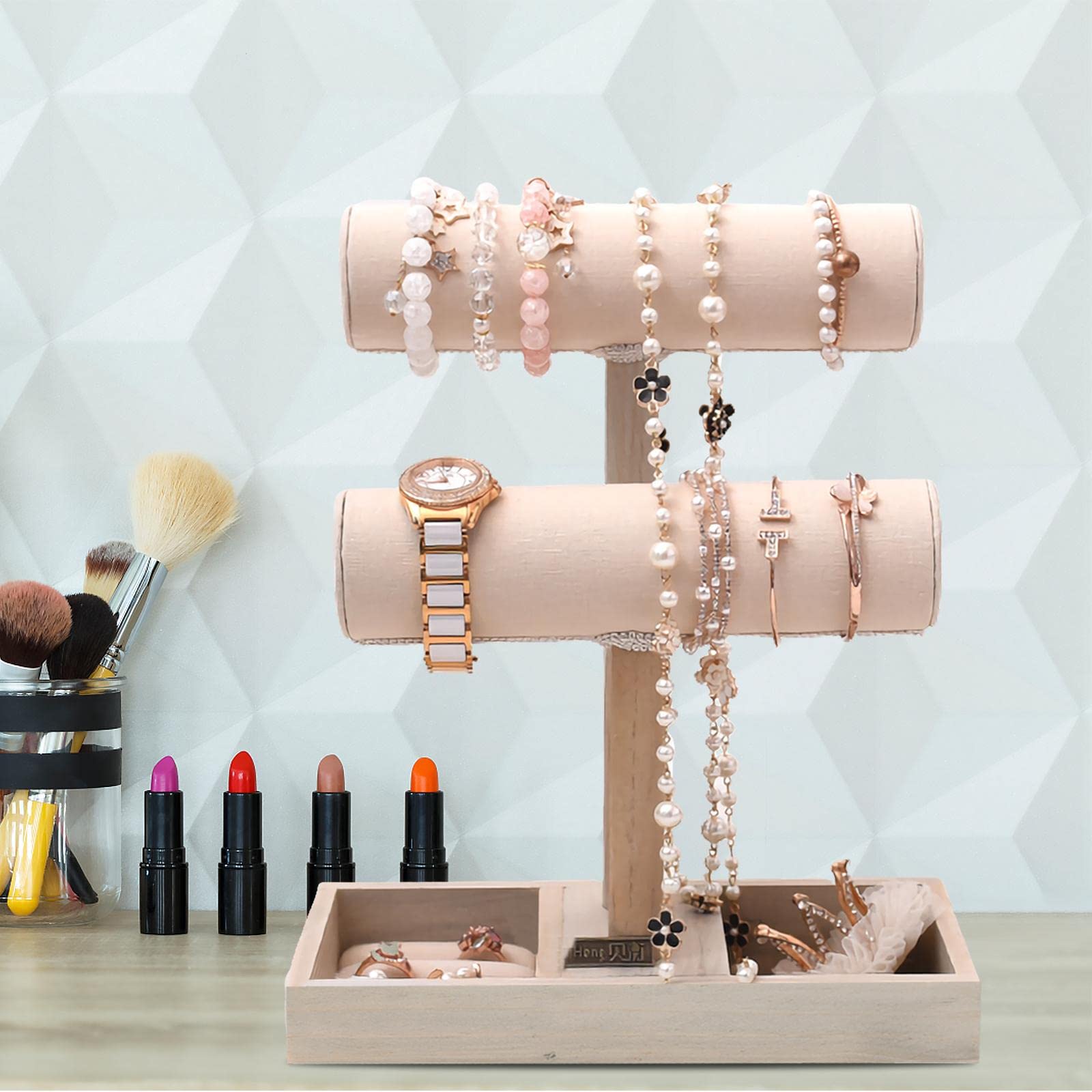 Jojomis Support à bijoux de table pour montre, collier, bracelet et bijoux en bois, comme décrit, non disponible comme décrit