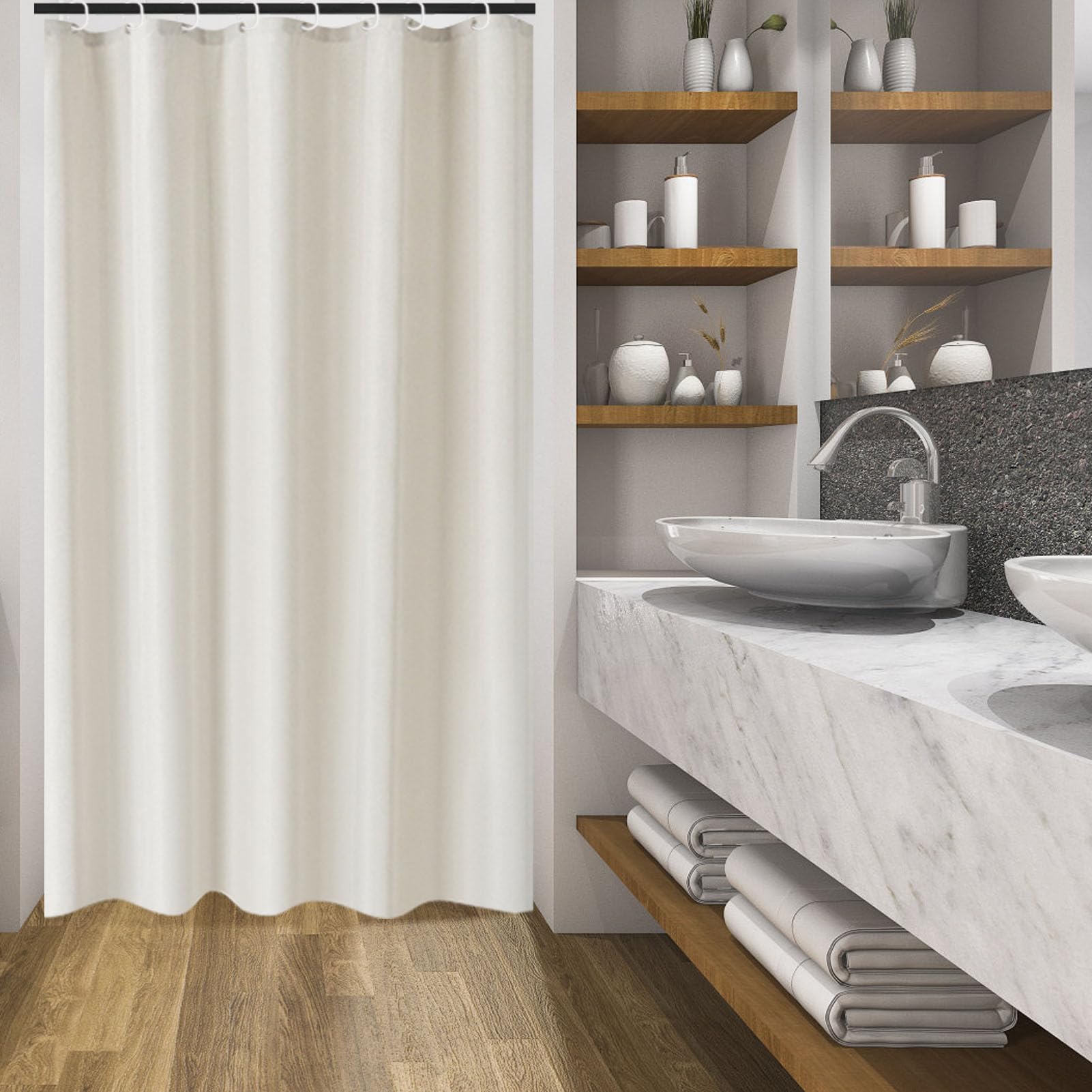 SK Studio Shower Curtain for Bathroom Waterproof Linen Fabric Shower Curtains with Hooks for Hotel Modern Farmhouse Country Bathroom Decor Grey - Image 2