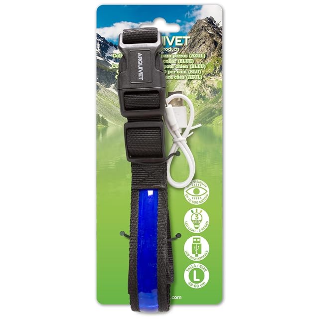 Foto 2 de 5 de Arquivet - Collar Luminoso para Perro LED Azul - Talla L 48-60cm/2,5cm