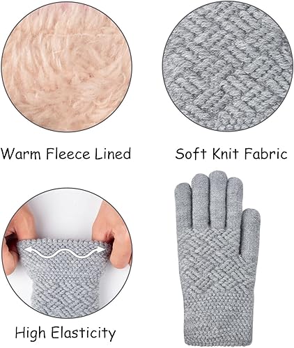 Miniatura 6 de Juego de 3 piezas de gorro de punto de invierno para niños, bufanda y guantes, forro polar grueso y cálido para niñas de 1 a 10 años