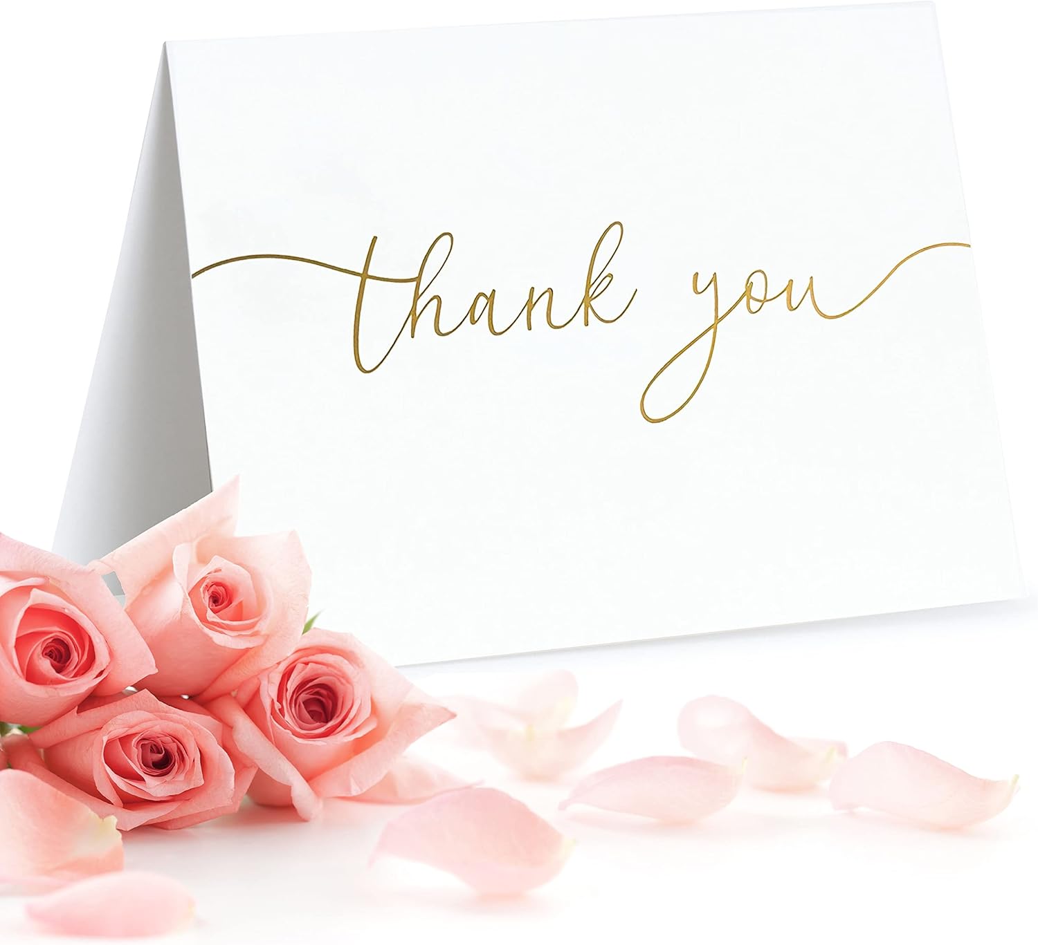 100 Heavyweight Blank Thank You Cards with Envelopes & Stickers, Premium Thank You Cards Wedding with Envelopes Set, Bulk Gold Script Notes, Wedding & Bridal Shower Set, (4 x 6 Inches) (100 Pack)