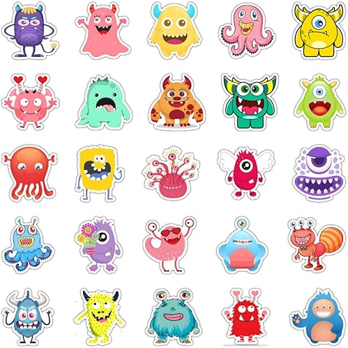 Miniatura 4 de 50 calcomanías de dibujos animados de monstruos, divertidas calcomanías impermeables para laptop, lindas calcomanías de monstruo para botellas de