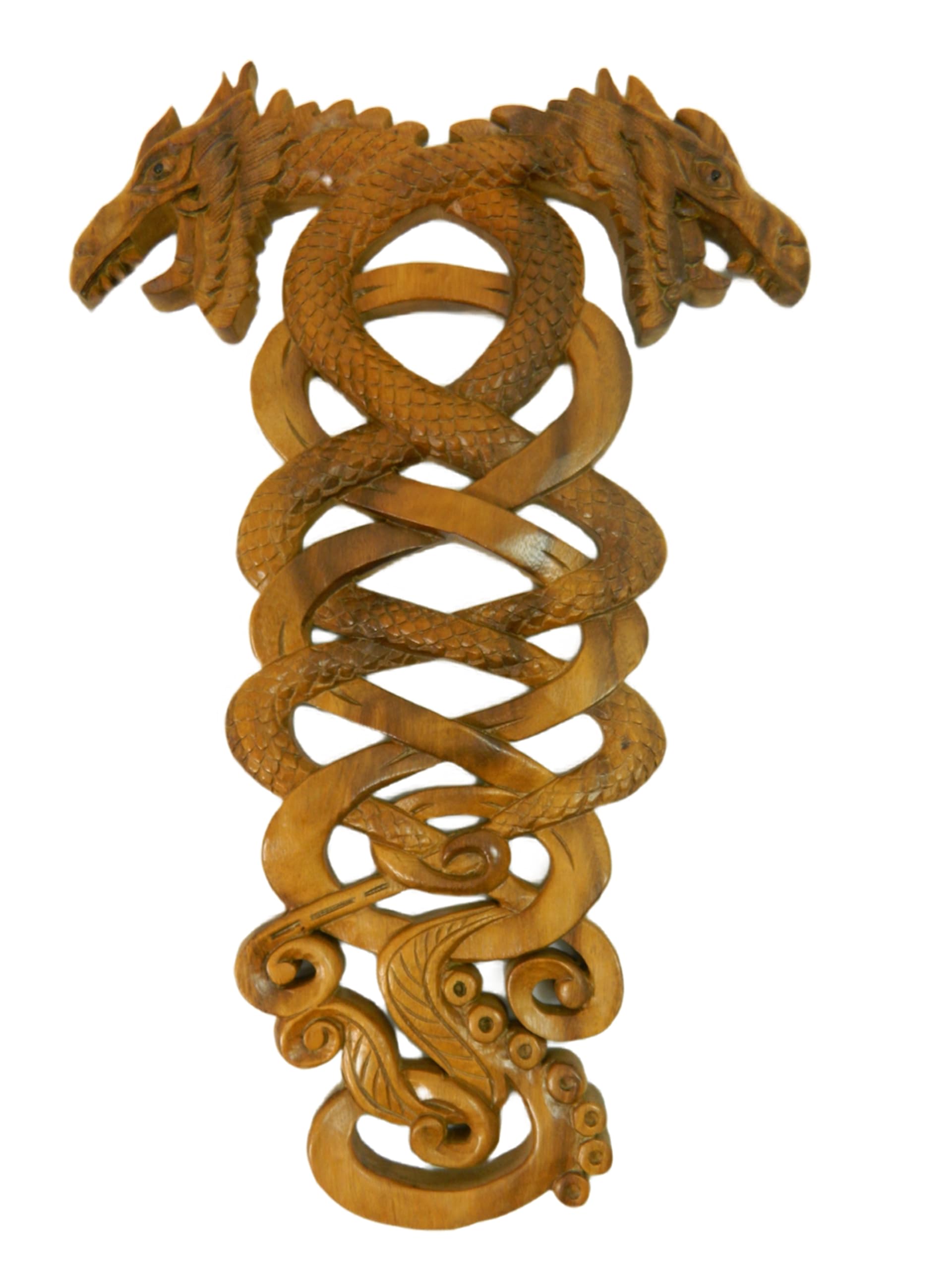 Thai Gifts Wooden Dragon Plaque -Chinese Entwined Dragons