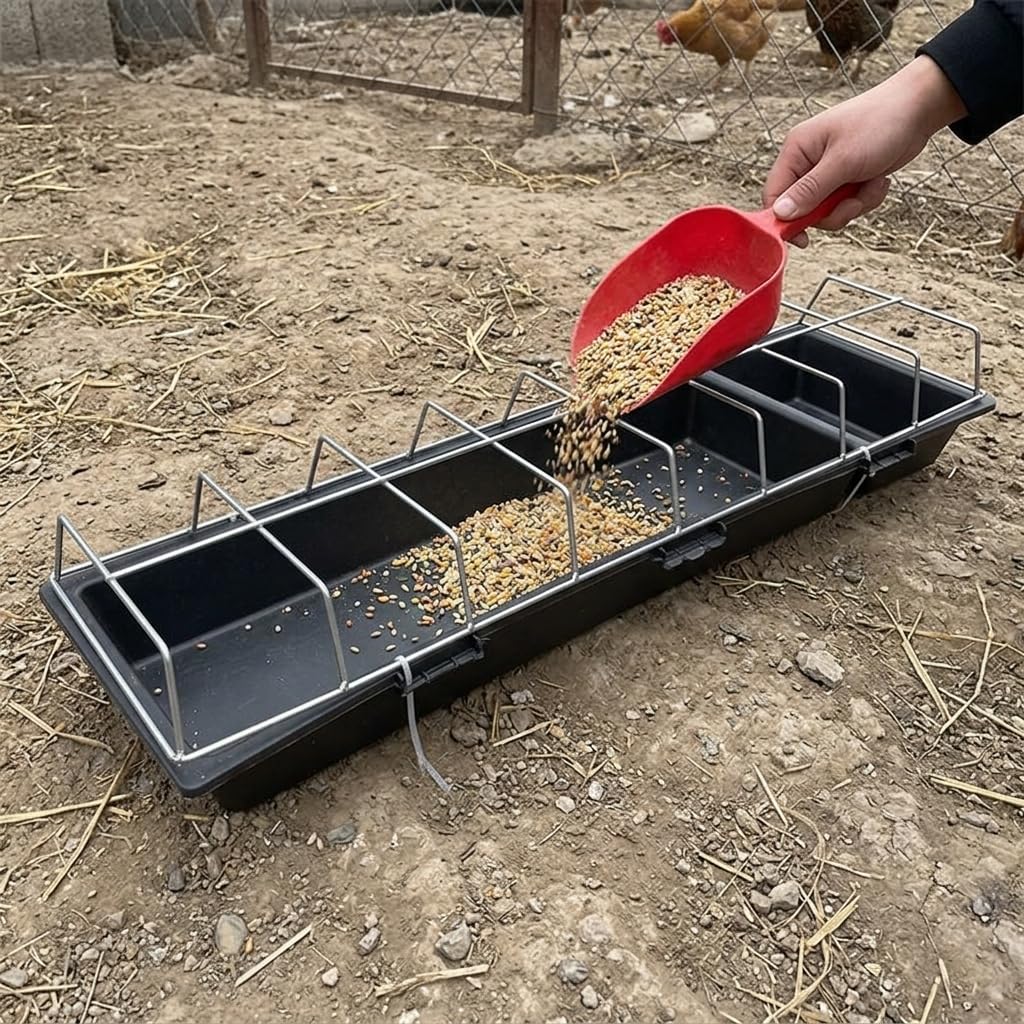 Mangiatoia per, Distributore di Mangime e Acqua in Plastica con Gria Anti-Spreco per Pulcini, Modello rettangolare: uso a secco e a umido, 16 fori (livello dell'acqua su un lato), 75 cm