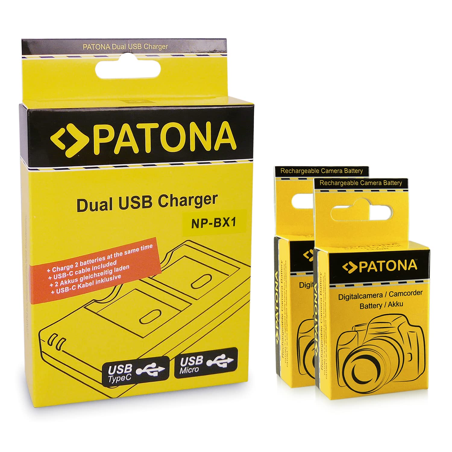 PATONA Caricatore doppio + 2x NP-FW50 Batteria 950mAh – per Sony Alpha 5000 6000 6300 6400 6500, A7 A7S A7R A7 II, NEX-3–NEX-7, RX10 II–IV – kit base contro le batterie scariche | Compatibile: Sony RX1R III, DSC-RX1RM3, Sony DSC-RX10, DSC-RX10 Mark II, DS