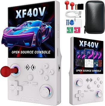 XF40V Retro Handheld Game Console, 4.0 Inch IPS HD Screen,Interchangeable Arcade Stick,Linux System, Preloaded Classic Games with Multiple Emulators, 4000mAh Battery,Ideal Gift White