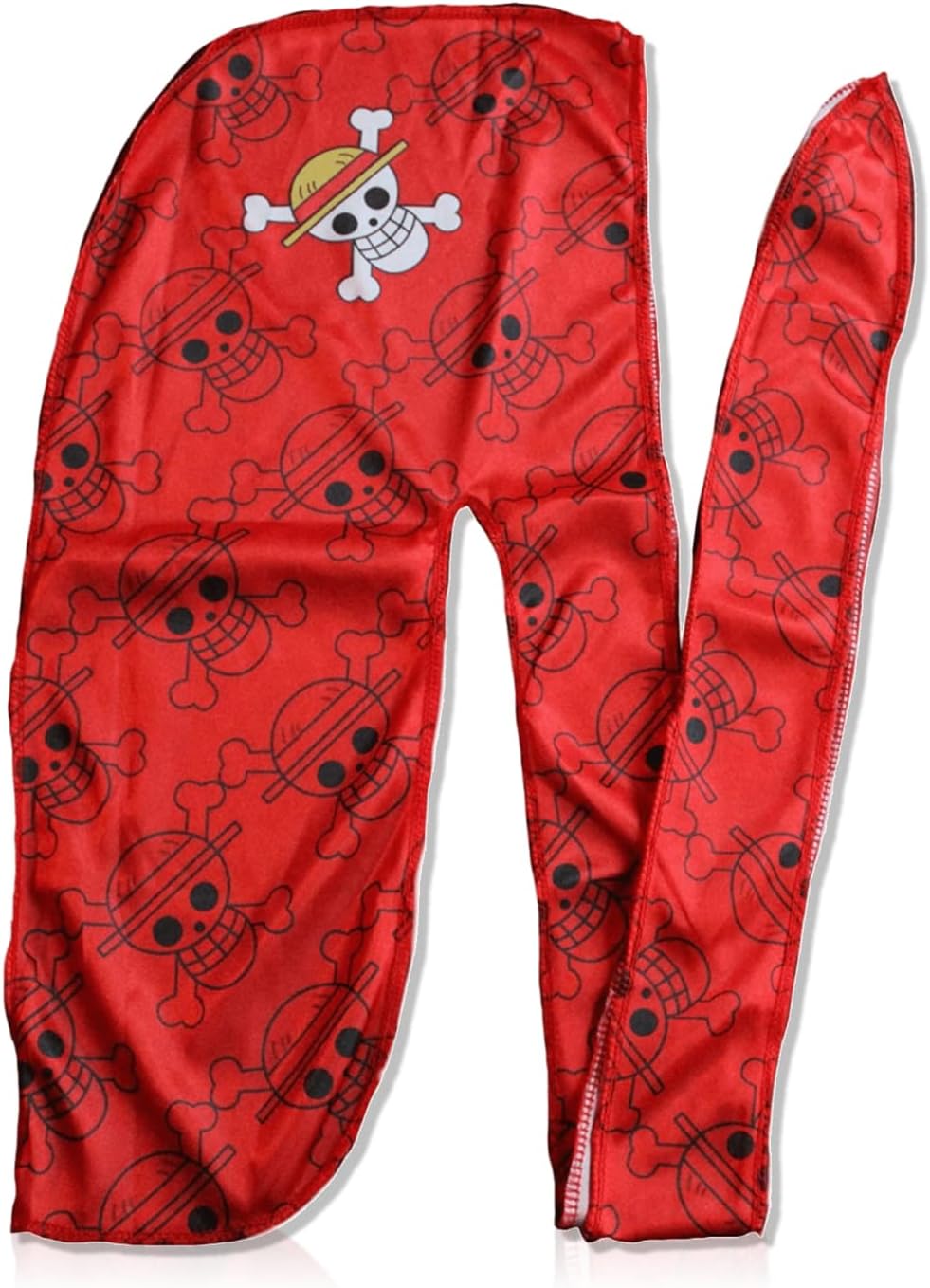 Art Silky Anime Durag with Long Wide Tails and Quadruple Stitching - Red Skull Smooth Satin Fabric Du Rag for Comfort Compression