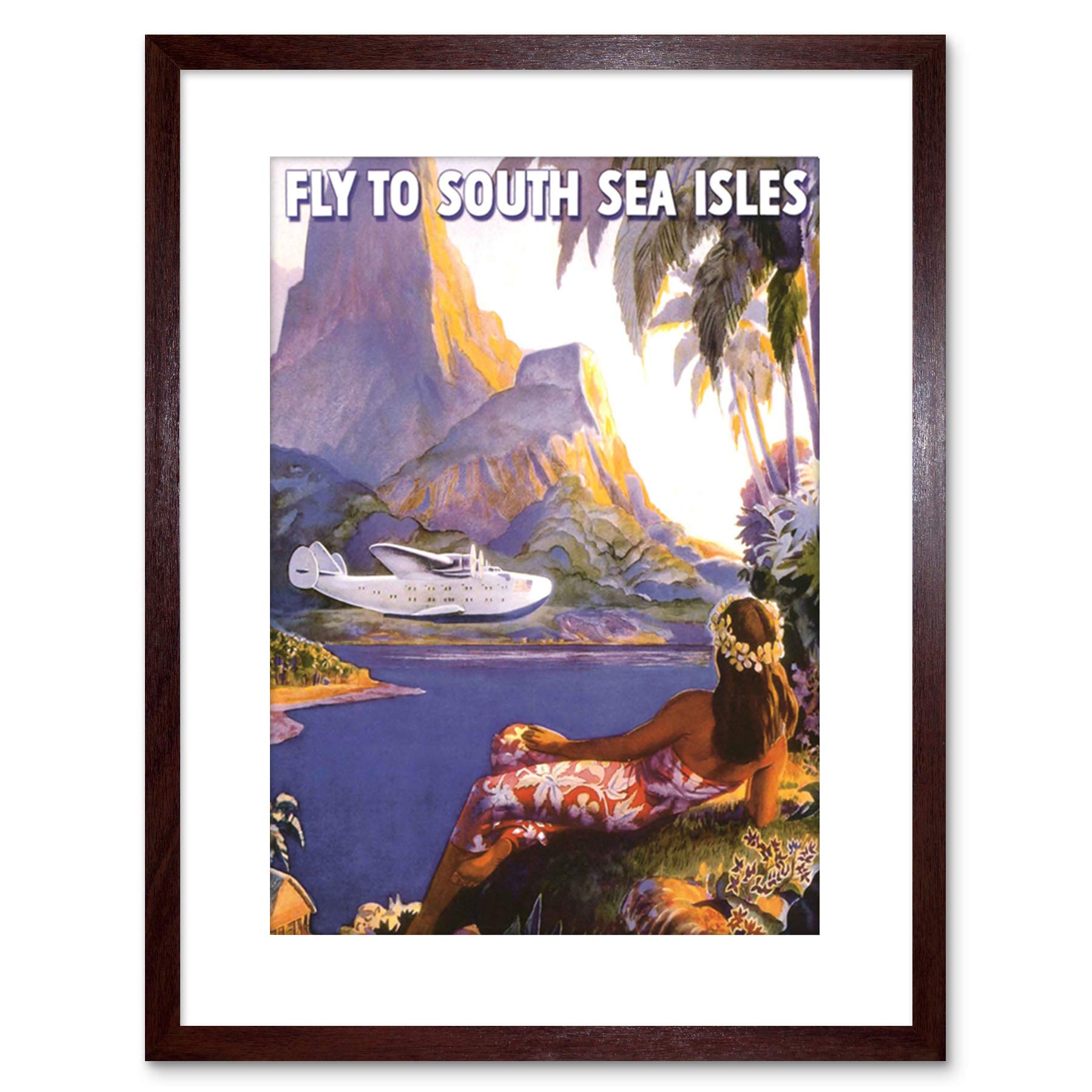 Wee Blue Coo TRAVEL SOUTH SEA ISLES GET PLANE TROPICAL VINTAGE AD FRAMED PRINT F97X6918