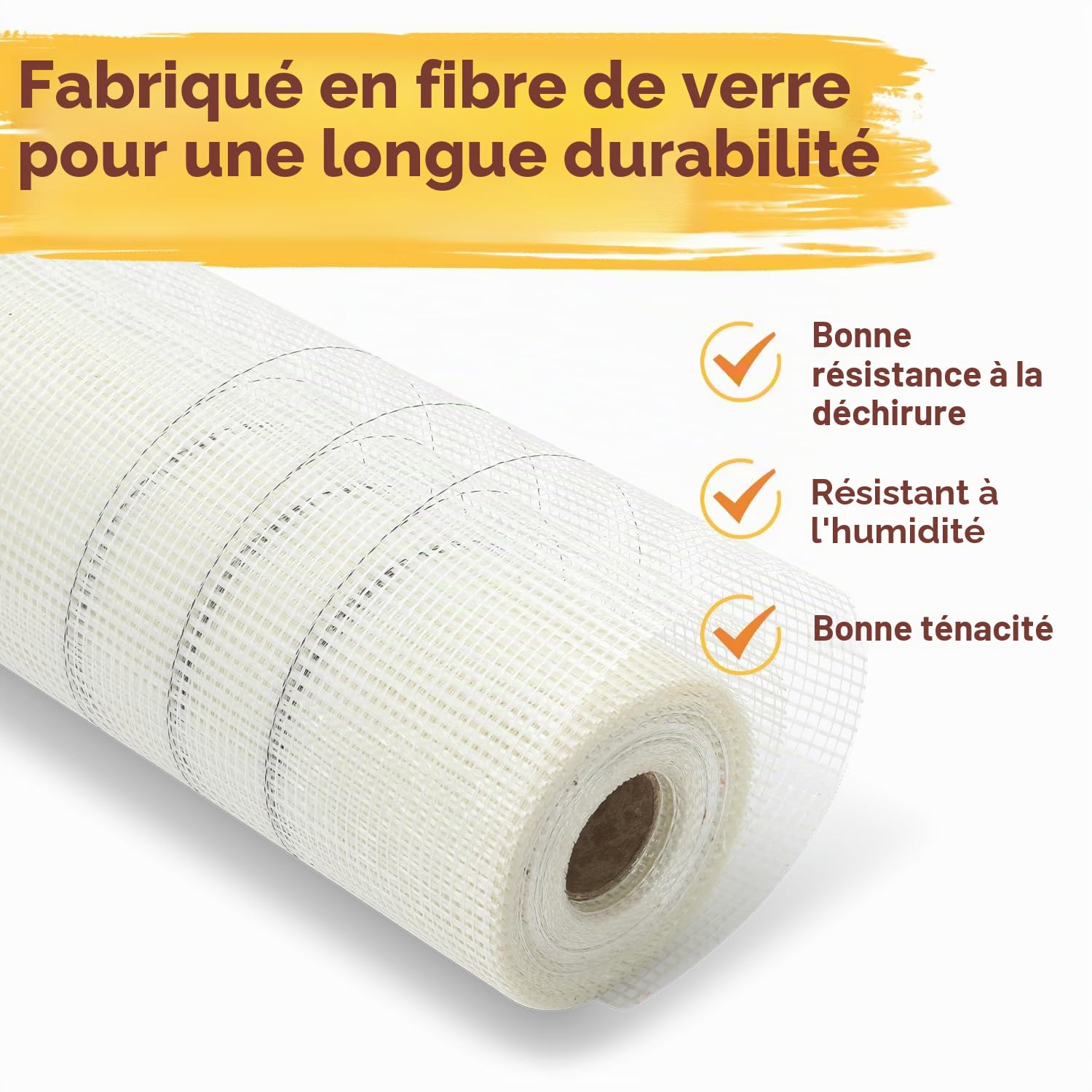 Tissu d'armature 160 g/m², 1 m x 50 m, en fibre de verre, 4 x 4 mm, pour le plâtre intérieur et extérieur, isolation de façade, protection contre les fissures, grille d'armature (blanc)