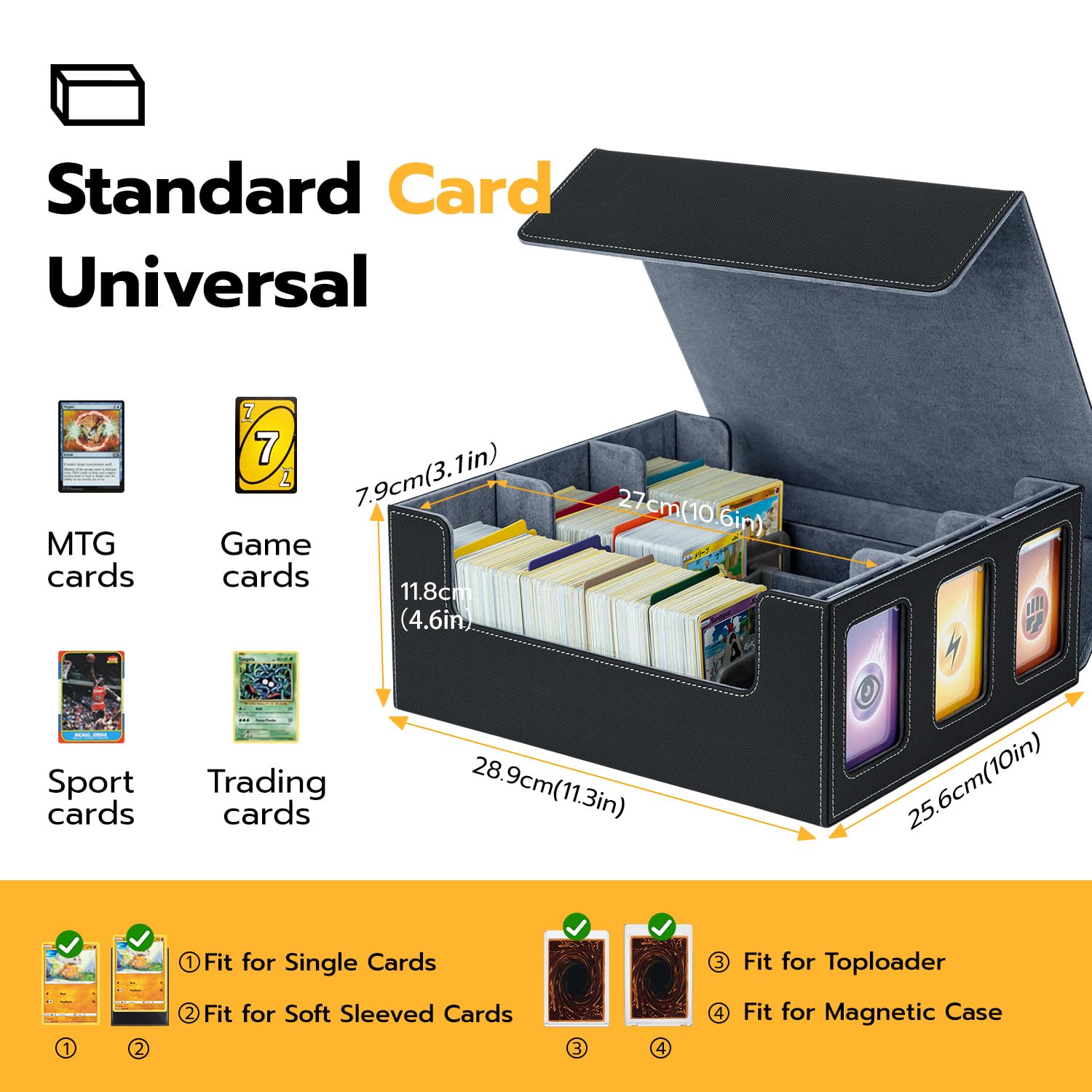 Mcbazel 3-Solt Rows Card Storage Box Holds 1800+ Cards Deck Box with Display Windows, 3 x 35PT Magnetic Cases - Image 3