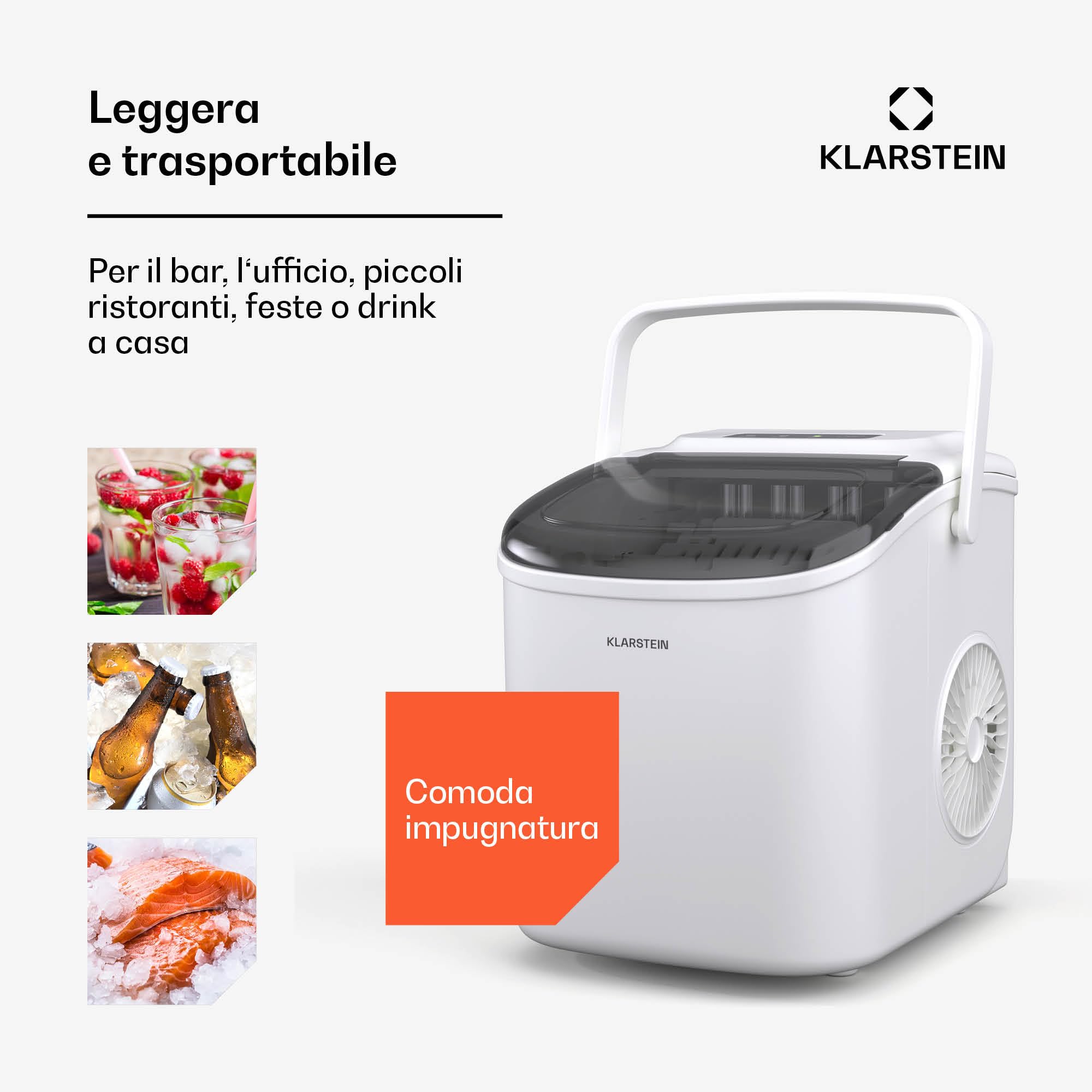 Klarstein Macchina Ghiaccio - 12kg/24h, 2 Dimensioni Cubetti, Serbatoio 1.3L, Controllo Tattile, LED Indicatori, Portatile, Ideale per Casa/Feste