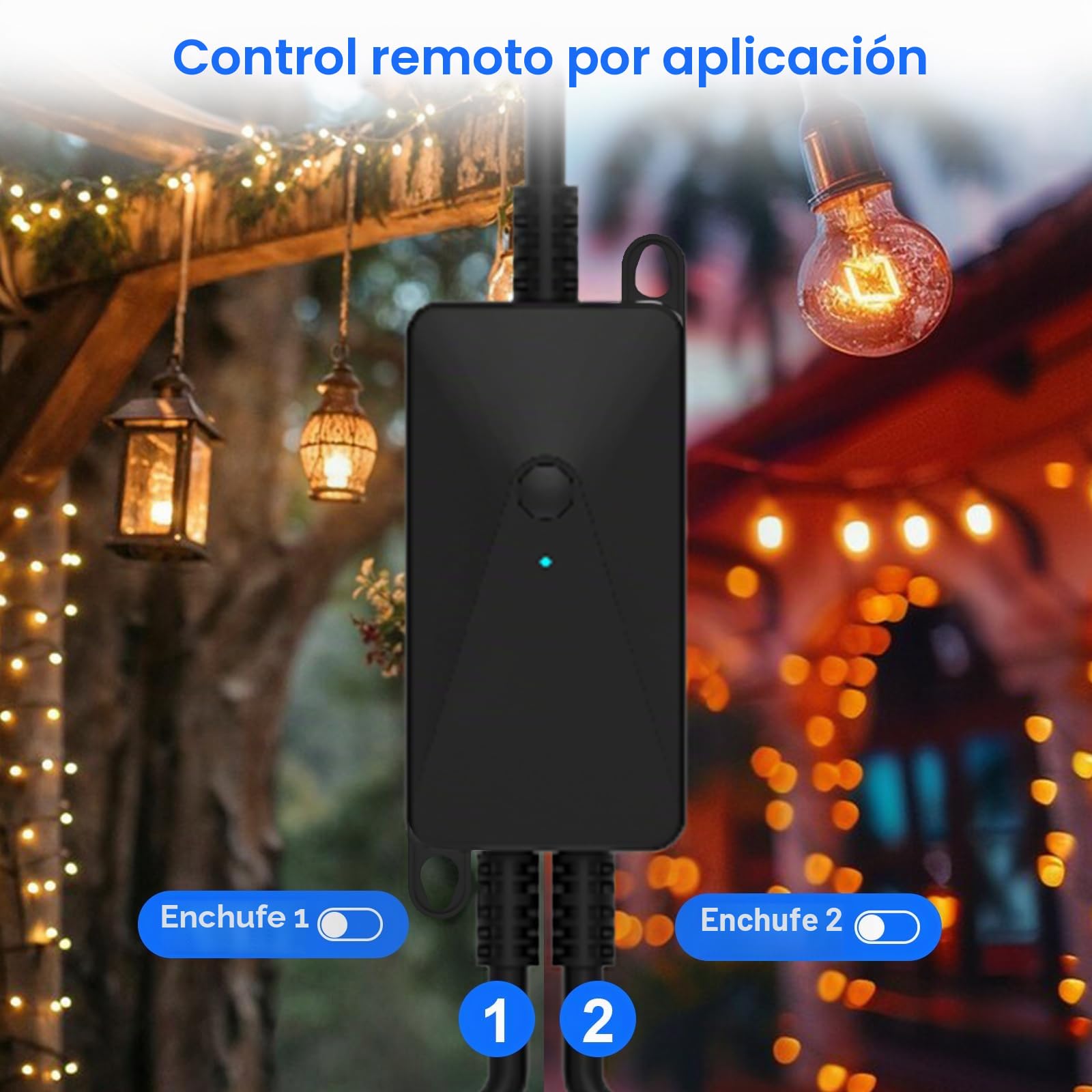 ANTELA Enchufe Inteligente Exterior Impermeable con 2 Tomas, Compatible Alexa y Google Control Remoto y Voz,Medición de Corriente,16A Función Temporizador 2,4GHz,Adecuado para Jardín, Terraza, Balcón