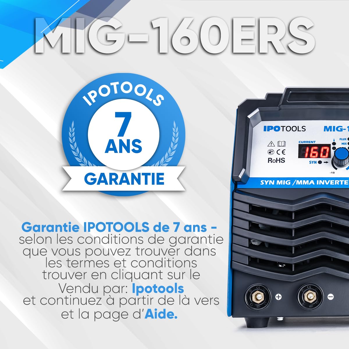 IPOTOOLS MIG-160ERS Poste a souder MIG MAG - Poste à souder MIG avec 160A 230V IGBT, 5 en 1 Poste MIG Flux MMA électrodes, Poste de Soudage Portable, garantie de 7 ans
