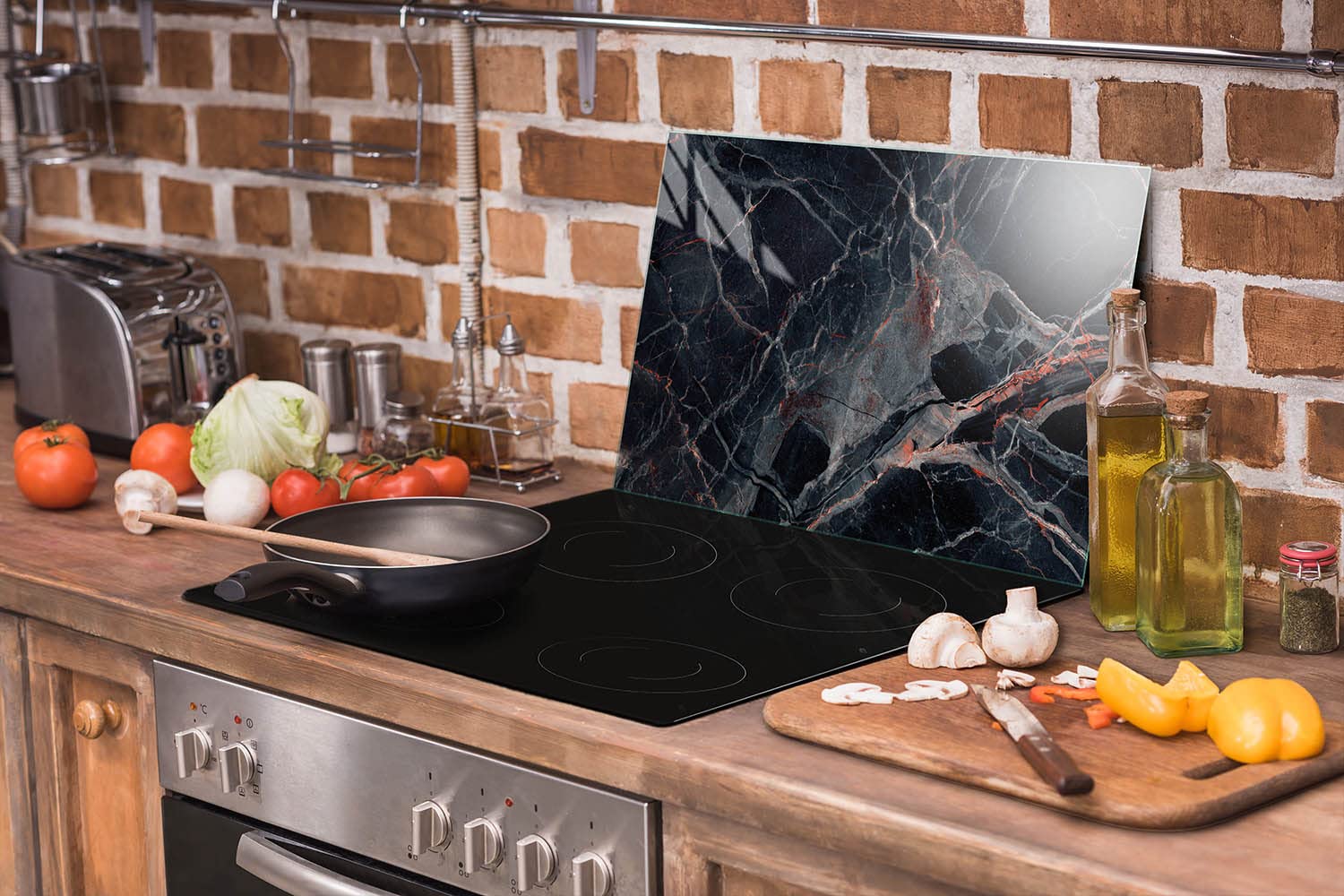 Placa protectora de vitrocerámica 70 x 52 cm 1 pieza cocina eléctrica universal para inducción protección contra salpicaduras tabla de cortar de vidrio templado como decoración, MÁRMOL