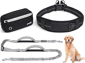 Pecute Hands Free Dog Leash with Removable Waterproof Waist Bag, Canicross Wide Belt with Extra Thick Lumbar Pads, Reinforced Double Handles, Reflective for 15-55 kg