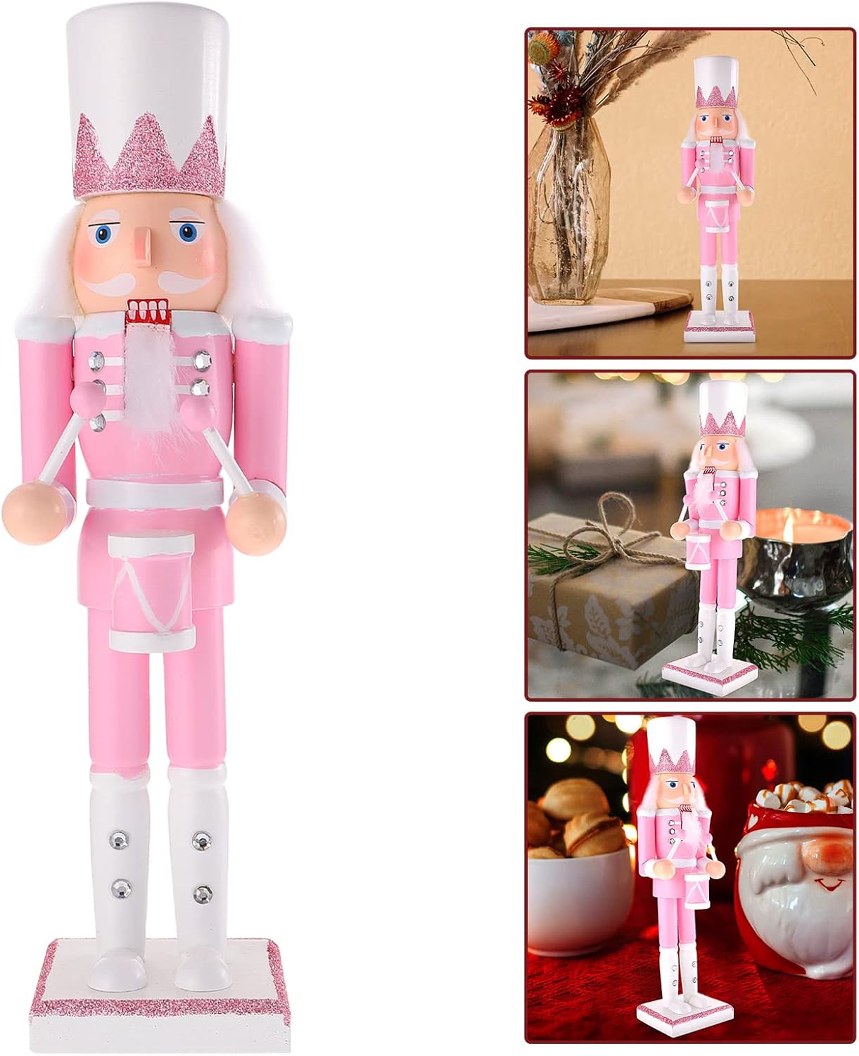 LUOZZY 2 Pcs Wooden Christmas Nutcracker Soldier Christmas Nutcrackers Figures Table Decorations (Pink 11.80 Inch/30CM)