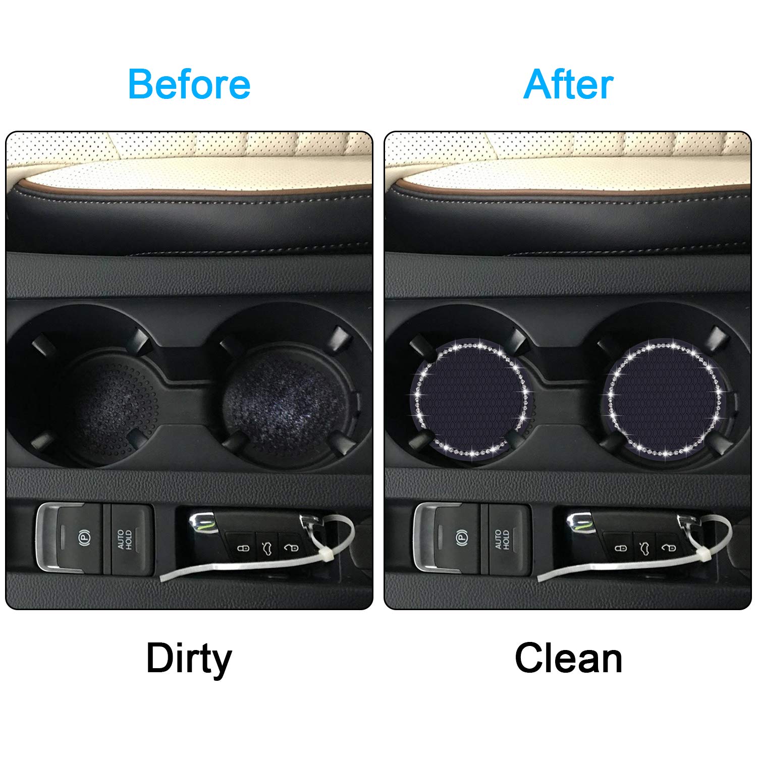 Bling Car Coasters Wisdompro 2 Pack PVC Car Cup Holder Insert Coaster - Anti Slip Universal Vehicle Interior — view 5