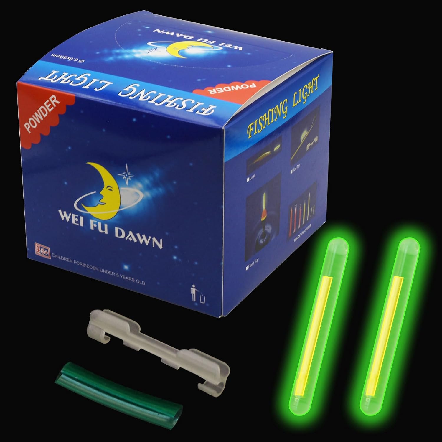 100pcs Fishing Glow Sticks Clip on Pole for Rod Tips and Slip Bobbers，Floats，Line，Underwater in Night/the Dark,1Inch 3.0mm×25mm，1.5Inch 4.5×39mm，2Inch 6.0×50mm，3Inch7.5×75mm