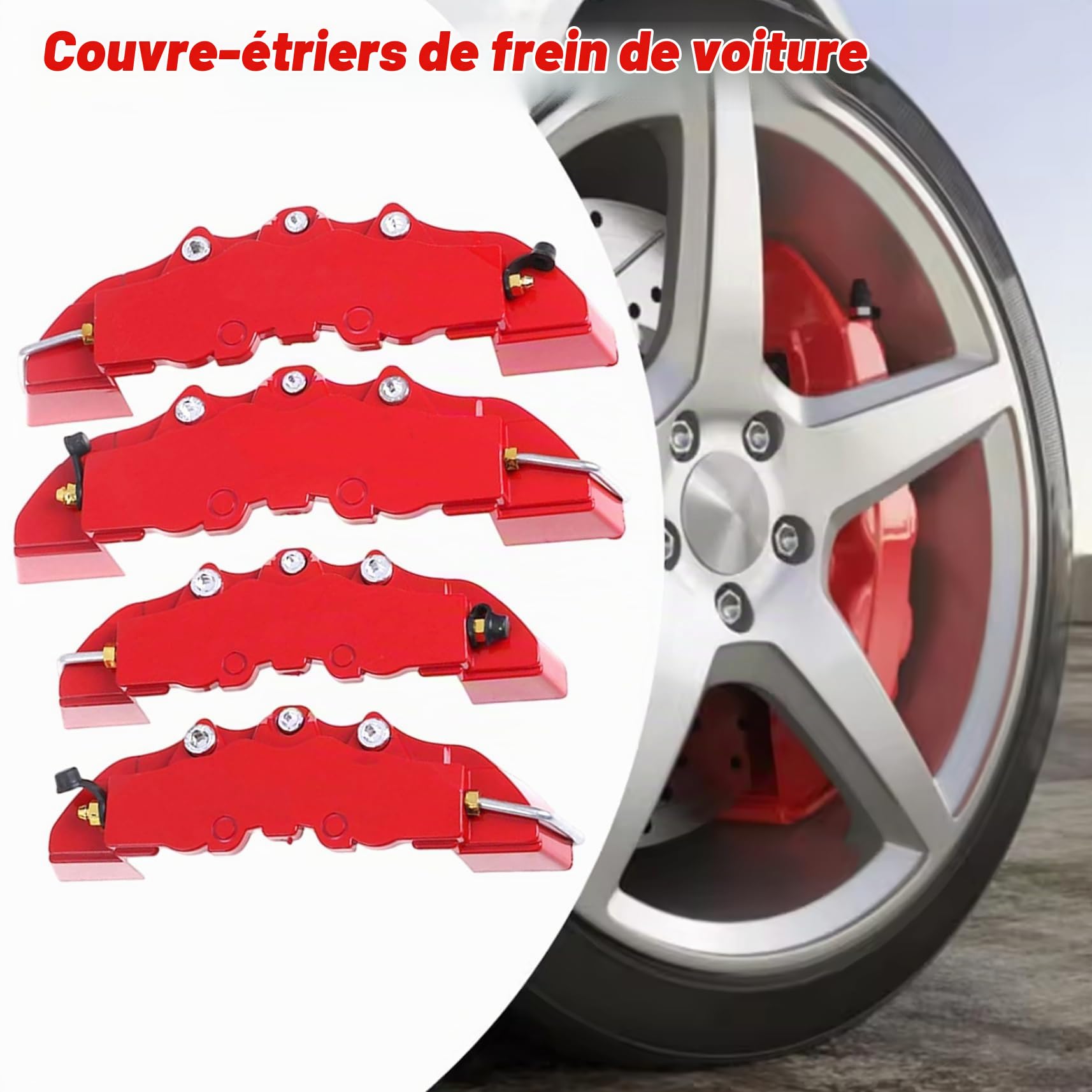 Couvertures de Frein, 2 Paires de couvercles d'étrier Frein, étrier Avant et arrière Style Rouge, Protecteur Disque Voiture Haute précision résistant à la Chaleur pour moyeu Roue