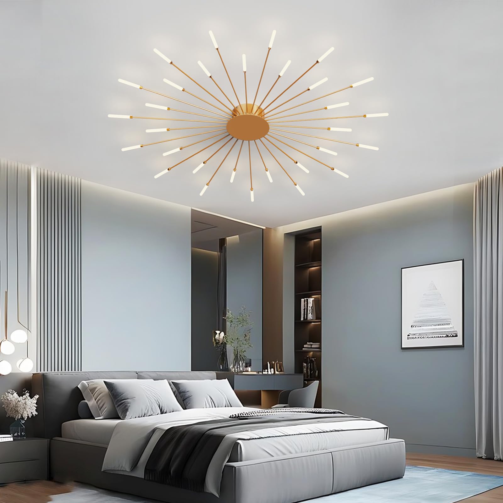 Plafoniera LED Soffitto, Plafoniera Lampada Da Salotto Moderna, Acrilico Lampadario LED Soffitto per Soggiorno Camera Da Letto Cucina Ufficio, Luce Neutra (30 teste, oro)
