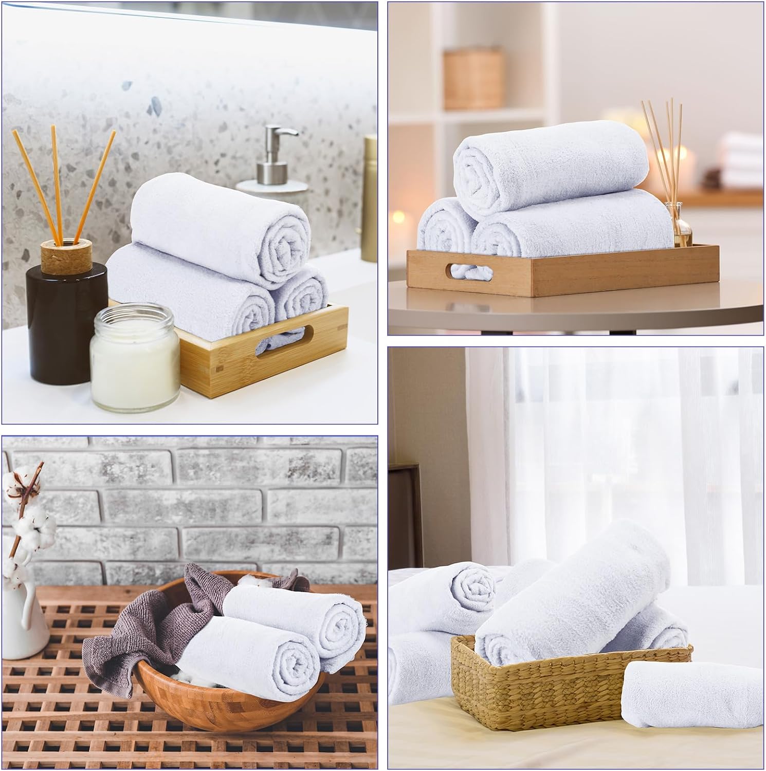 Newwiee 24 Pcs Bath Towels Bulk Coral Velvet Microfiber Bath Towels Set 28 x 55 Inch Large Absorbent Multipurpose Quick Drying Soft Body Towel for Shower Bathroom Beach Fitness Yoga Sports Spa(White)