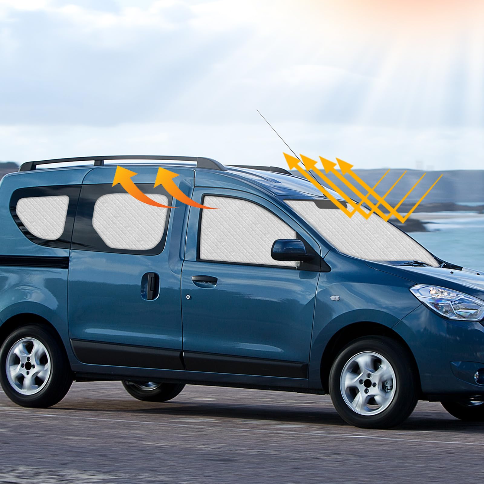 Sonnenschutz Auto Frontscheibe Ersatz für Dacia Dokker 2015-2025, 9 STK Faltbarer Sonnenschutz für Auto Innenabdeckung, Internes Thermomatte Set mit Aufbewahrungstasche, Ihr Fahrzeug Kühler Halten