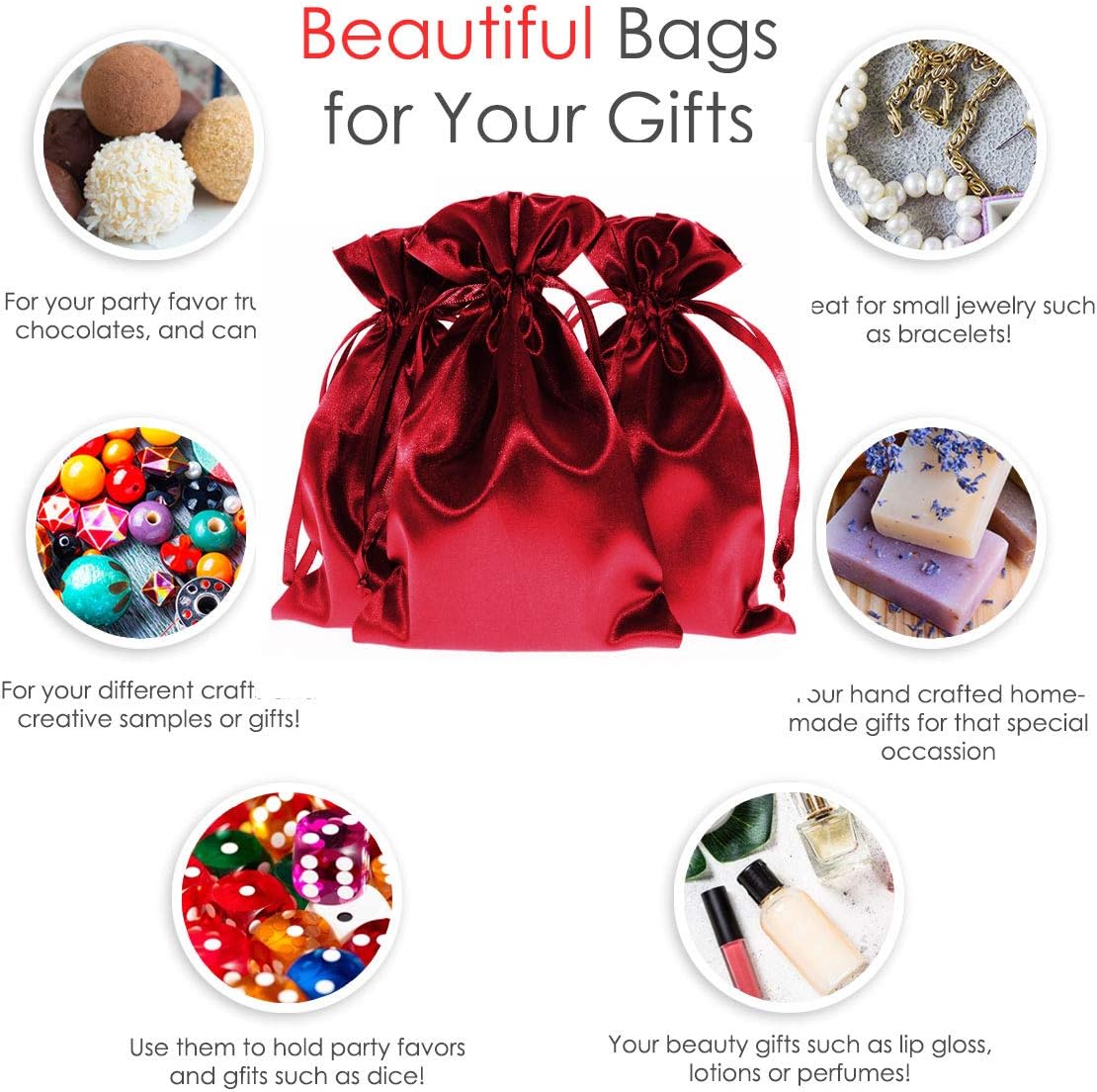 50 Pack 6" x 9" Wine Satin Gift Bags with Drawstring, Large Gift Pouches, Wedding Favor Bags for Baby Shower Birthday Party Small Business
