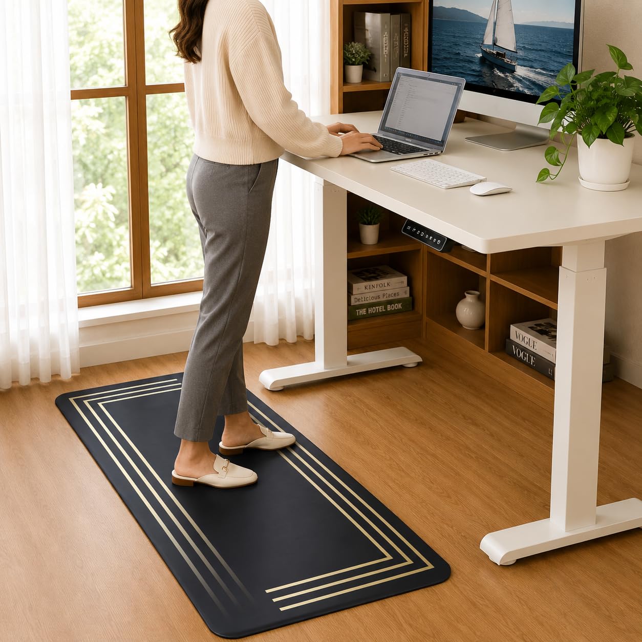 Dark Grey Yellow Kitchen Runner Rug Set - IXILUXE HOMES -5