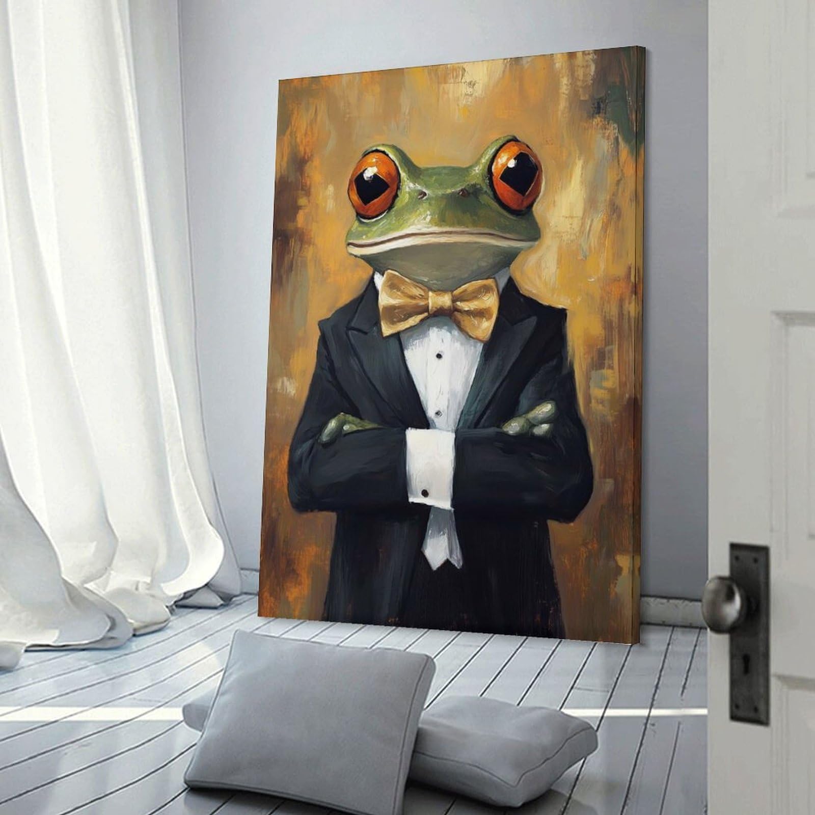 Junmoney Frog in Tuxedo Canvas Art Print 24x36inch(60x90cm), for Bedroom Decor, Cosy Corners Or Studios, An Easy Wall Refresh for Bedrooms