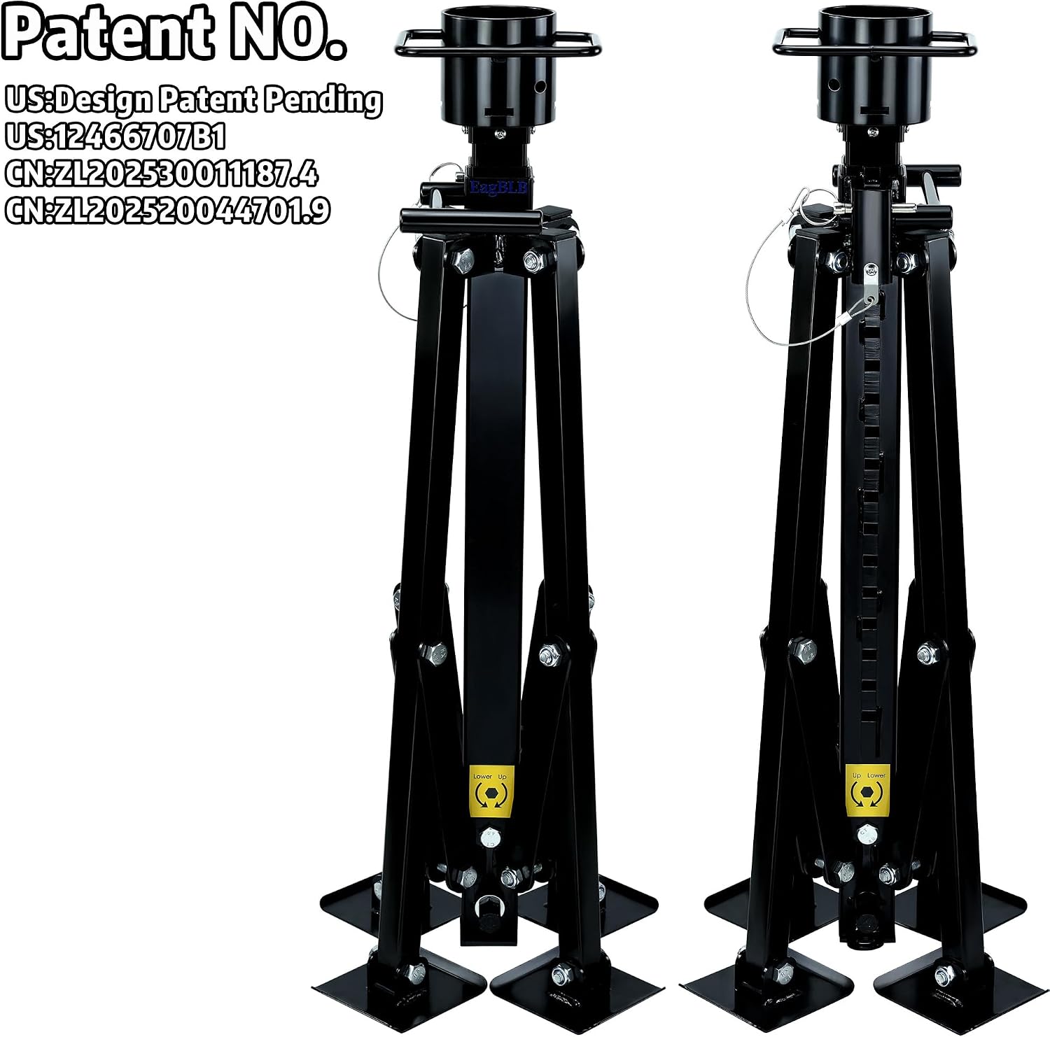 5th-Wheel RV King Pin Tripod Stabilizer - Heavy Duty 4-Leg Quadripod Jack, Allow Drill Adjust, Adjustable Height from 30" to 57.5" with 5500 Lbs Load Capacity Power-Operated Jacks-Black