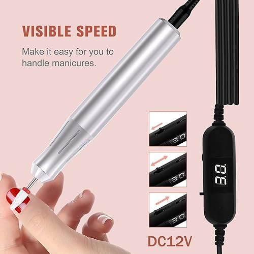 Miniatura 3 de Uñas eléctricas portátiles con cabezal de pulido de cerámica, pantalla de visualización de archivo de uñas DC12V USB de potencia fuerte Efile para