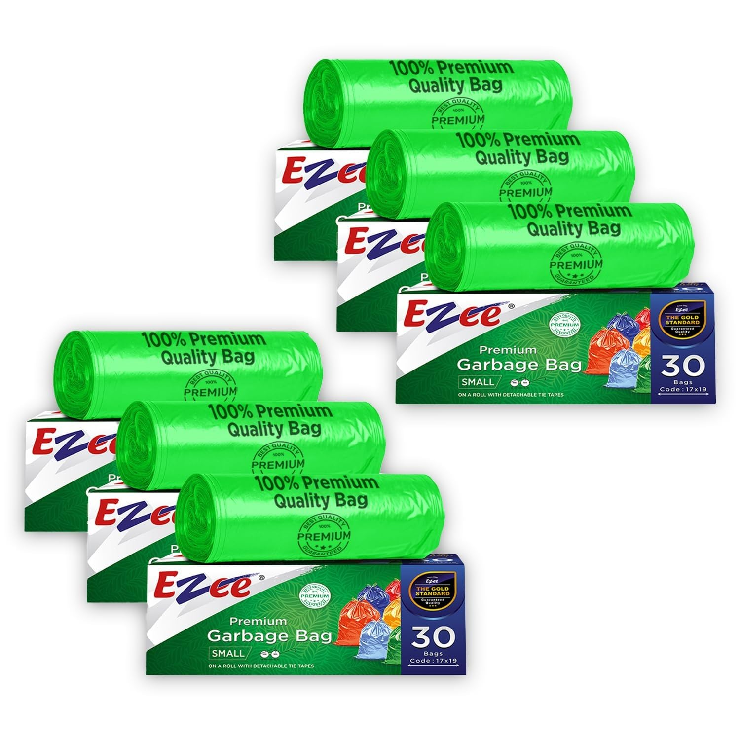 Ezee Disposable Small Garbage Bags/Trash Bags/Dustbin Bags (17 X 19 Inches) Pack of 6 (180 Pieces) 30 Pcs Each Pack
