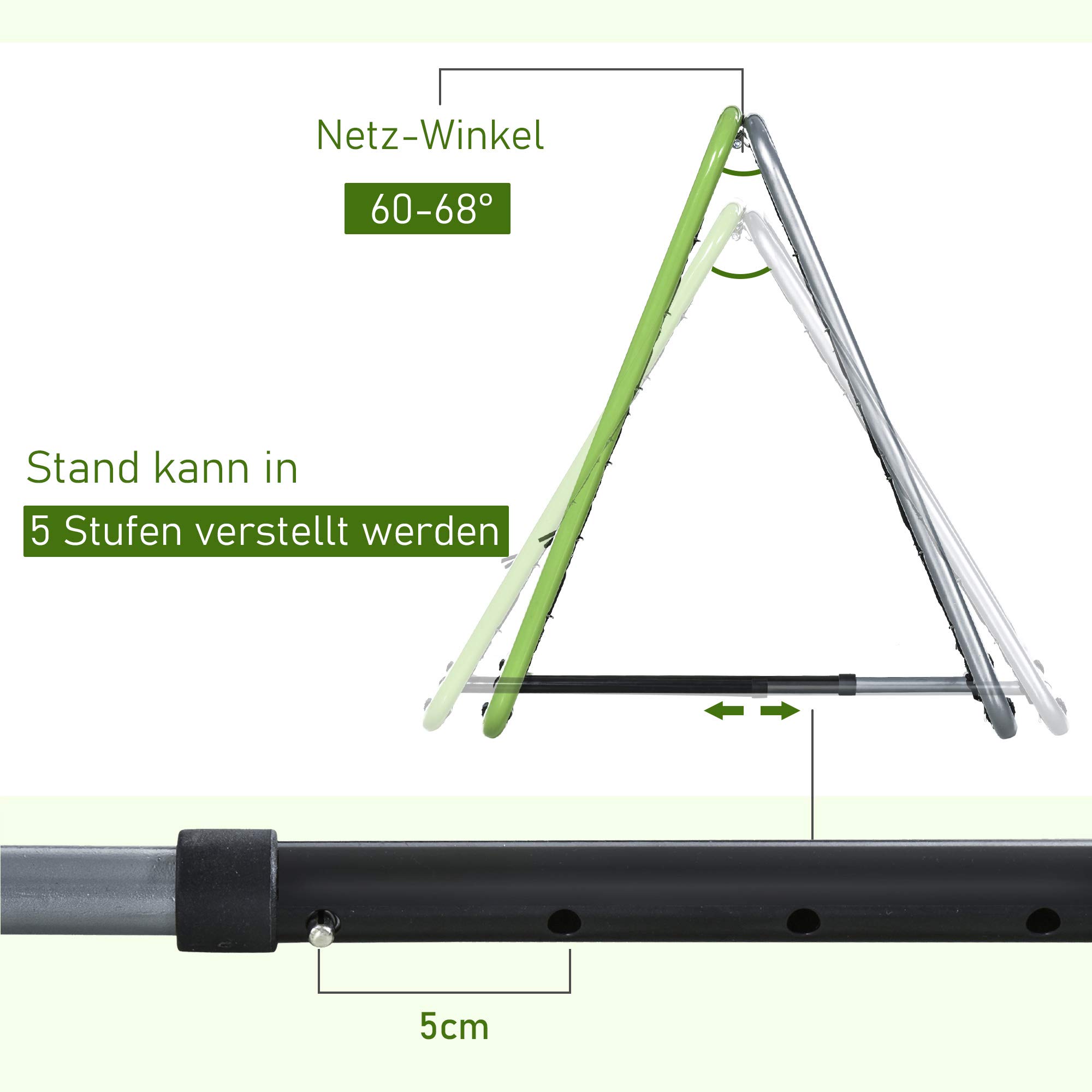 HOMCOM Football Rebounder Kickback Goal Filet de Rebond pour Baseball Basketball Rebond bilatéral Réglable en 5 étapes Métal Vert+Noir 75 x 75 x 64 cm