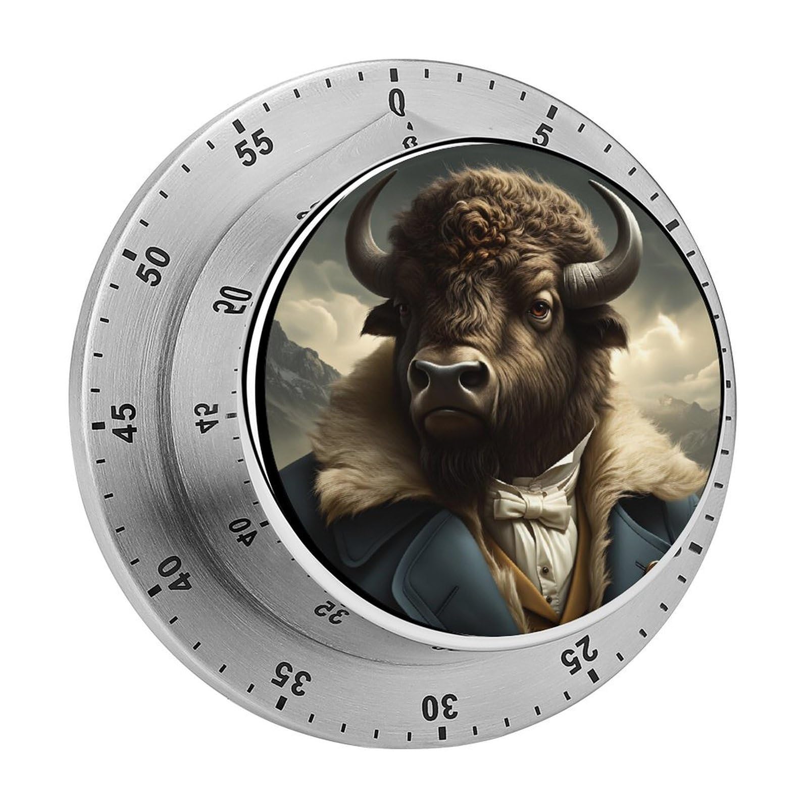 Gentleman Bison Art 60 Minute Wind Up Timer,Visual Mechanical Magnetic Timer with Loud Alarm for Kitchen