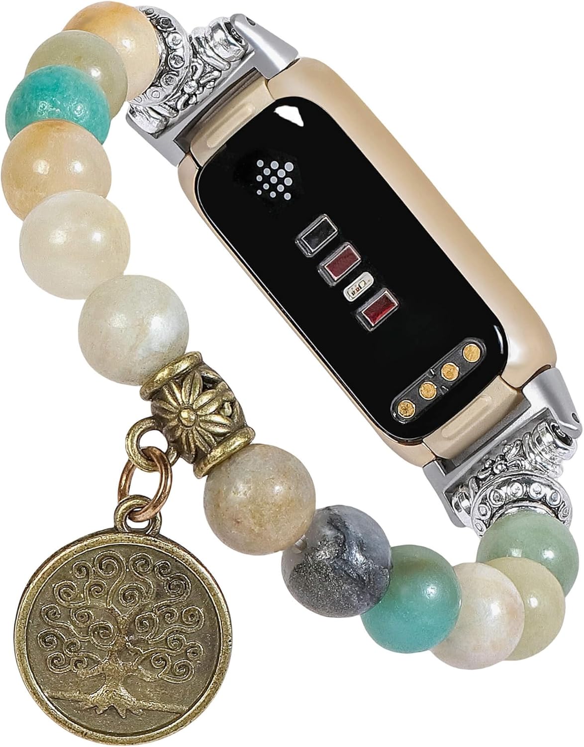 Compatible with Fitbit Luxe Band Agate Natural Gemstone Beads Bracelet for Women Energy Stones Healing Crystal Stretch Chakra Tree of Life