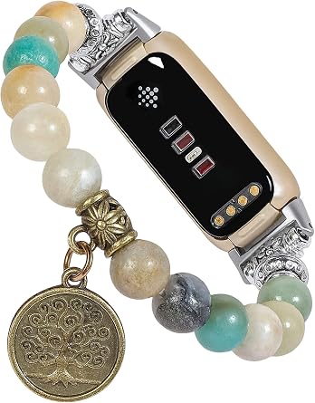 Compatible with Fitbit Luxe Band Agate Natural Gemstone Beads Boho Bracelet for Women Energy Stones Healing Crystal Chakra Tree of Life amazonstone 512"-6"