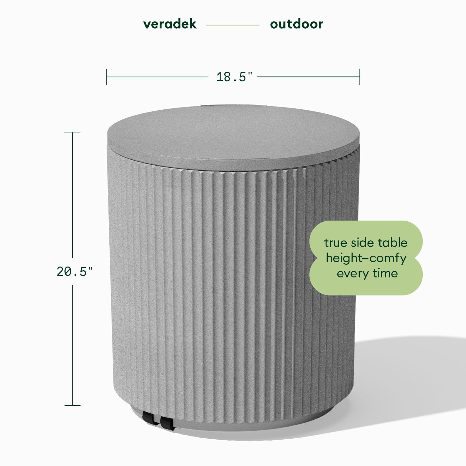 Veradek Outdoor Cooler Side Table - 2 in 1, Black, 21 inch: Grey Fluted Surface