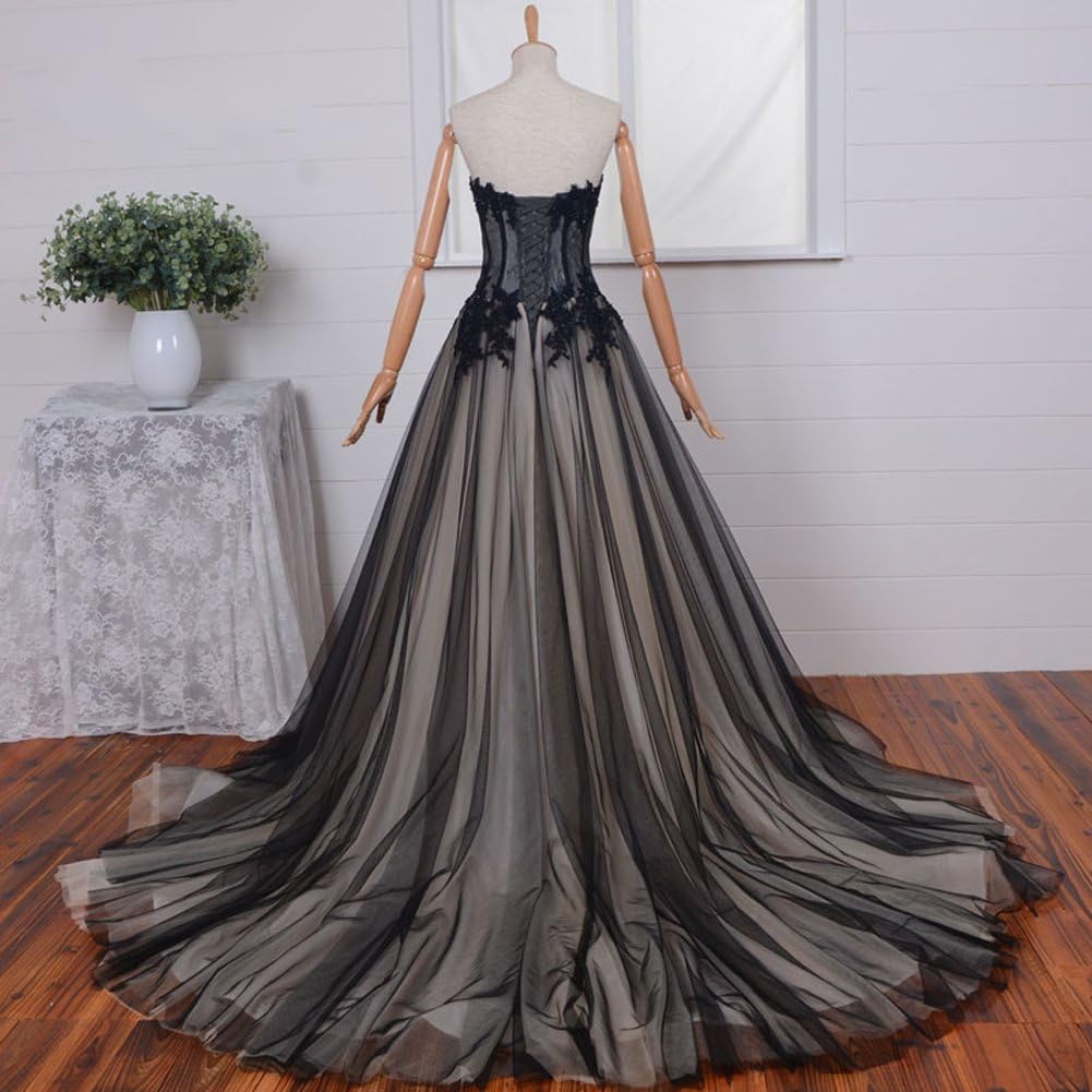 Kivary® Long Black and Champagne Lace Gothic Prom Wedding Dresses