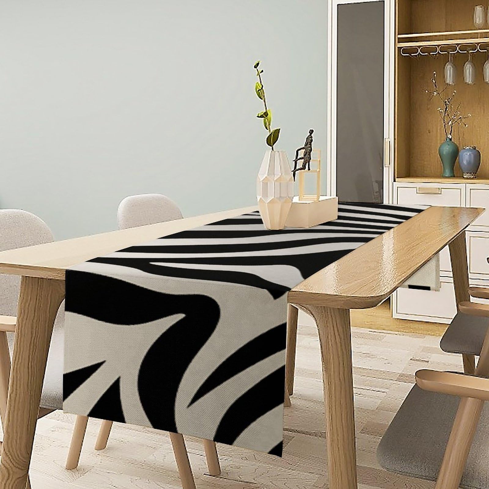 Zebra Print Table Runner 13x72 Inch Linens Burlap Table Runner with Tassels Boho Farmhouse Table Runner for Kitchen Home Christmas Halloween Party Table Decor Tablecloth