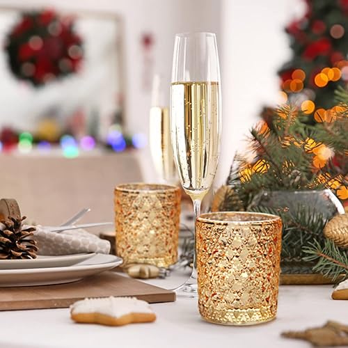 Miniatura 4 de SHMILMH Juego de 24 portavelas votivas doradas, velas de té a granel, votivas de vidrio de mercurio para mesa de boda, centro de mesa, fiesta de