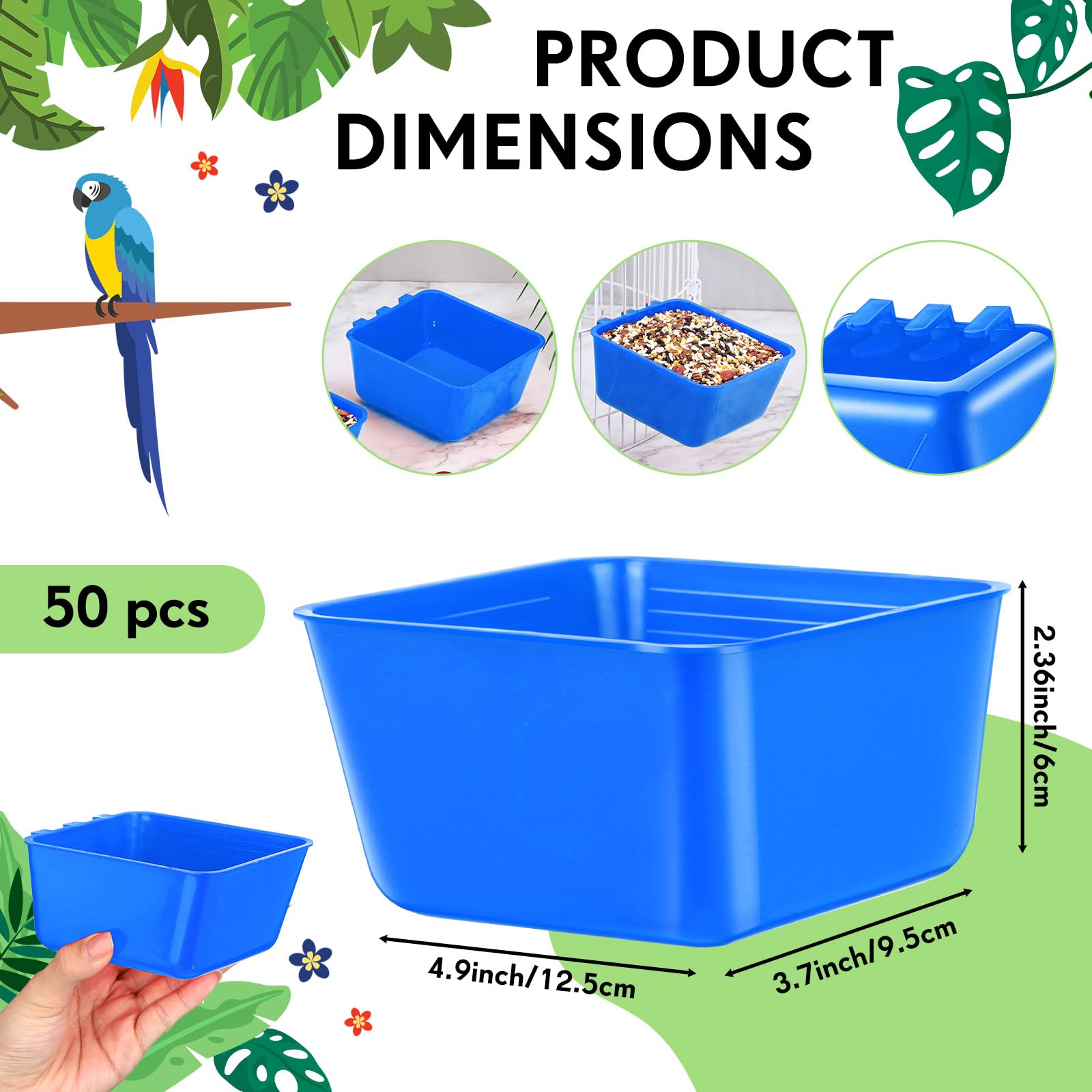 Maxdot 50 Pcs Cage Cups Chicken Feeder Cups 16 oz Hanging Bird Food Water Bowl Bunny Cage Feeding Dish for Pet Parrot Rooster Parakeet Gamefowl Poultry Pigeon(Blue) - image 2