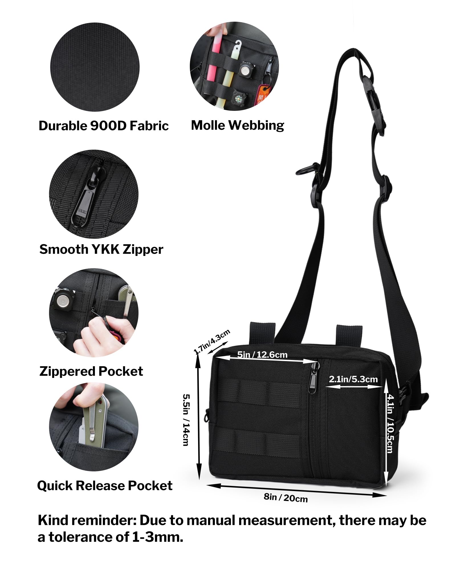 VIPERADE CHW2 Sac Banane pour Homme avec 7 Poches, Sac de Ceinture Utilitaire EDC, Sac de Hanche extérieur, Sangle réglable, Sac Banane en Nylon pour Voyage, randonnée, Camping