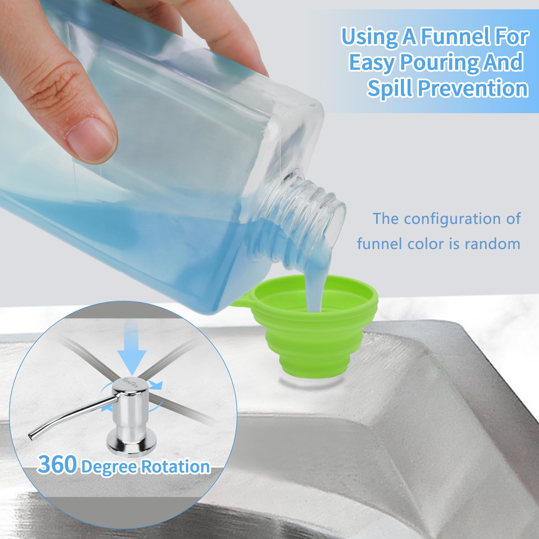 Dispensador de jabón para fregadero de cocina, níquel cepillado, dispensador de jabón integrado, dispensador de jabón líquido con botella