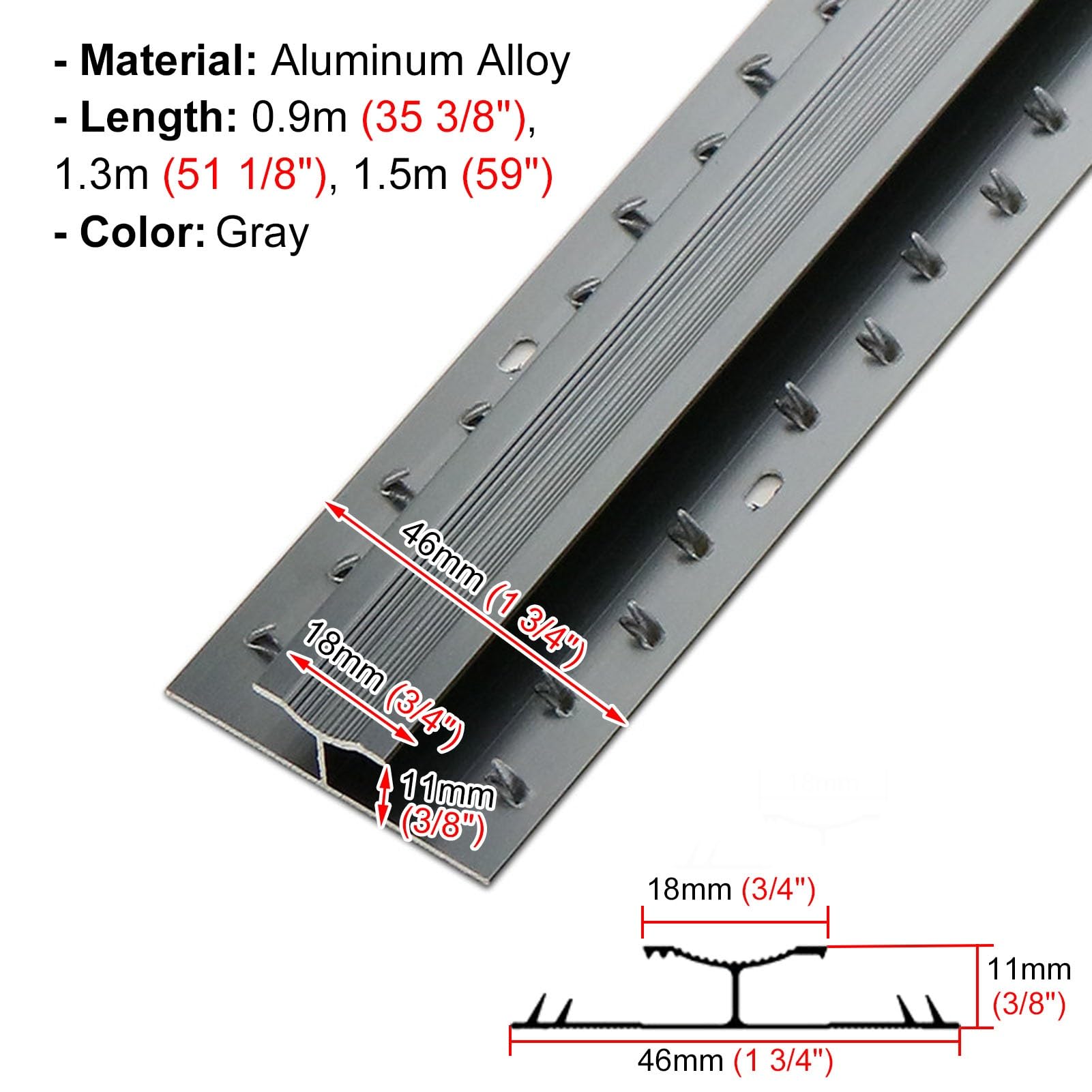 Perfil de Transición para Suelo Protector de Bordes para Suelos, Perfil de Transición de Aluminio para Alfombras, Perfil de Umbral con Dientes para Fijación de Alfombras