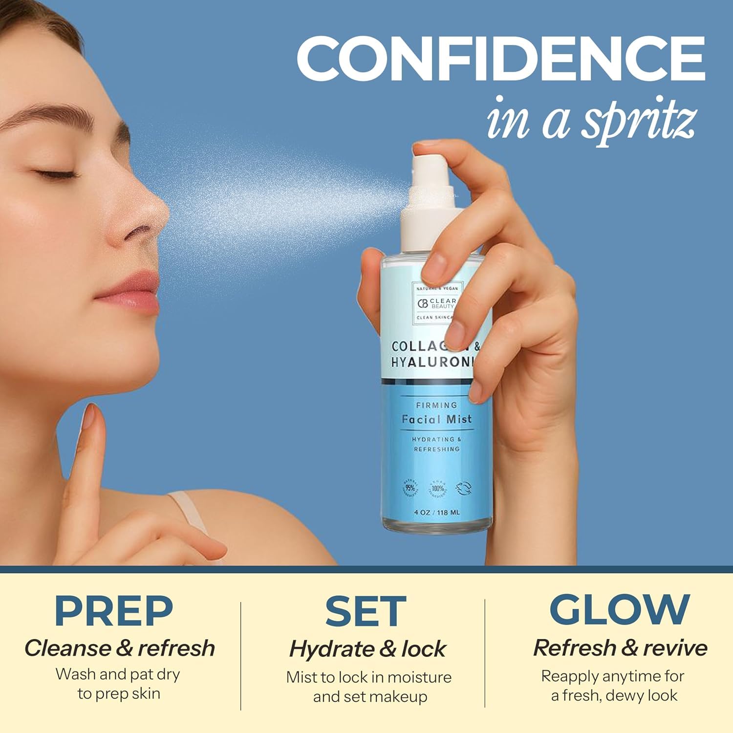 Clear Beauty Hyaluronic Acid & Collagen Face Mist - Dermatologist Tested, Moisturizes & Tones Skin, Anti-Aging, Natural Ingredients, Cruelty-Free Korean Skin Care - All Skin Types - 4 OZ (2 Pack) - Image 7