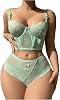 Womens 2 Piece Lace Bowknot Lingerie Sets Underwire Longline Bra Bustier and High Waisted Panty Set