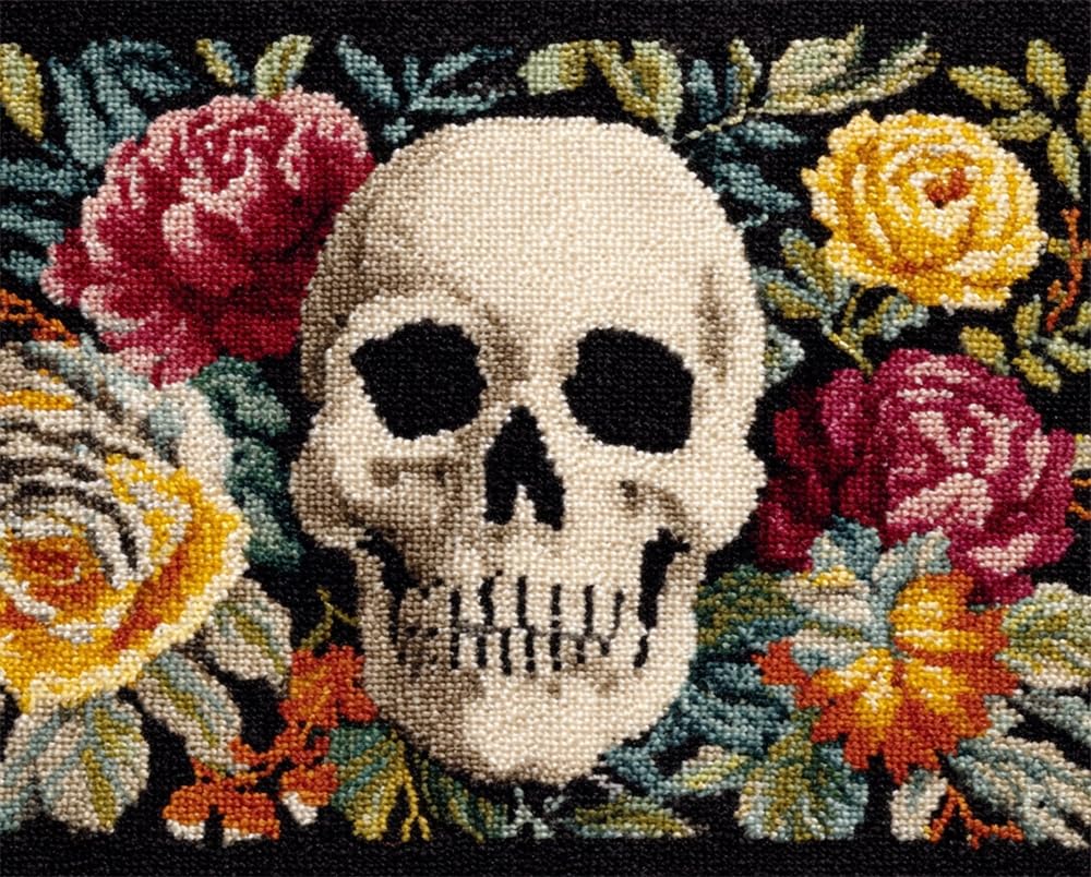 Large Latch Hook Kits For Adults, Black And White Skull And Flower Rug Making Kit For Adults Beginners, Pre-Printed Pattern Rug Making Kit, Tapestry Kits Rug For Beginners, Latch Hook Rug Ki 39X55In
