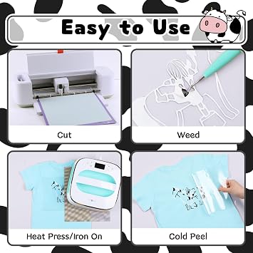 HTVRONT Cow Print HTV Vinyl - 12 x 8ft Cow Printed Animal Pattern Iron on Vinyl Cow Printed Heat Transfer Vinyl for Shirts - Easy to Cut & Weed for Heat Vinyl Design