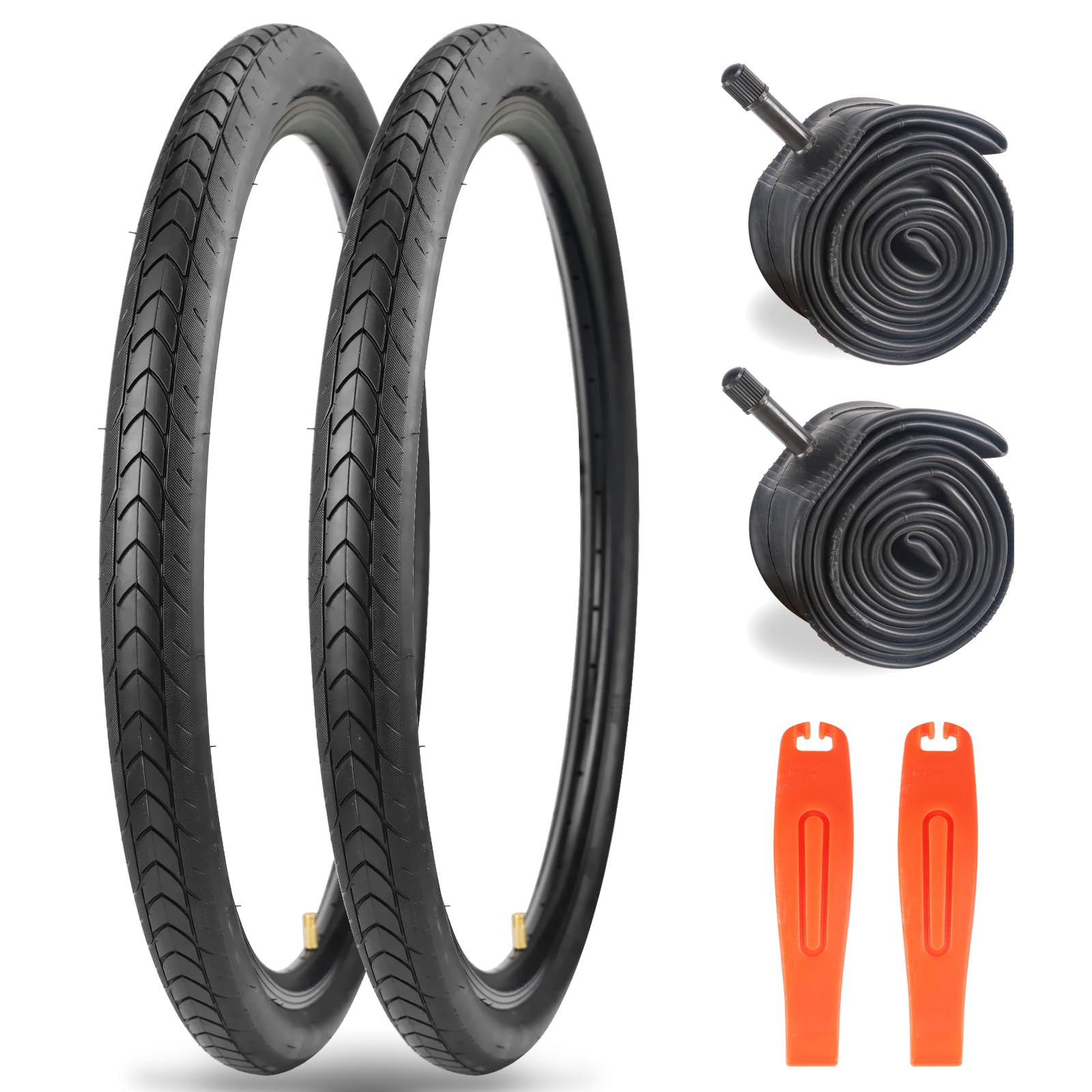 MEGHNA 2 Pack 27.5 Inch Bicycle Tyre Set Nylon Puncture-proof 27TPI Tyres 27.5 x 1.75 Sheath + 2 Pack 27.5 x 1.75/2.125 Inch Tubes + 2 Tyre Levers