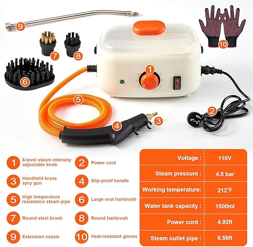 Miniatura 3 de Limpiador de vapor de mano de 2500 W, máquina de limpieza de vapor de alta presión, multiusos, electrodomésticos, vaporizador con 3 cabezales de